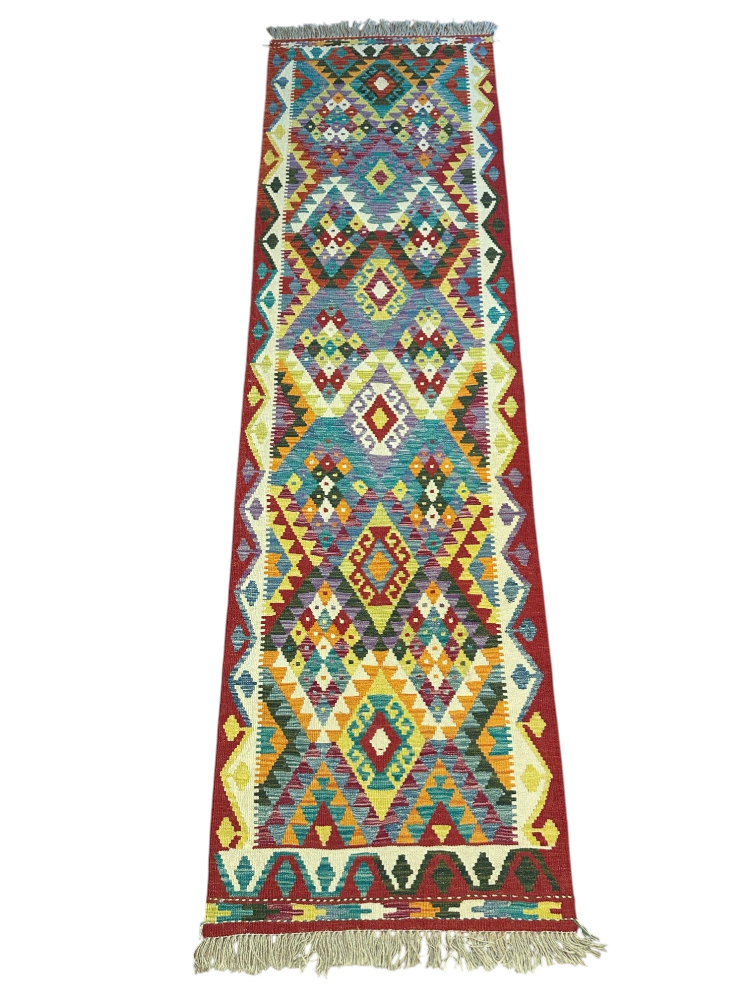 Hand-Woven Afghani Kilim Wool Rug 2'10" x 9'11"