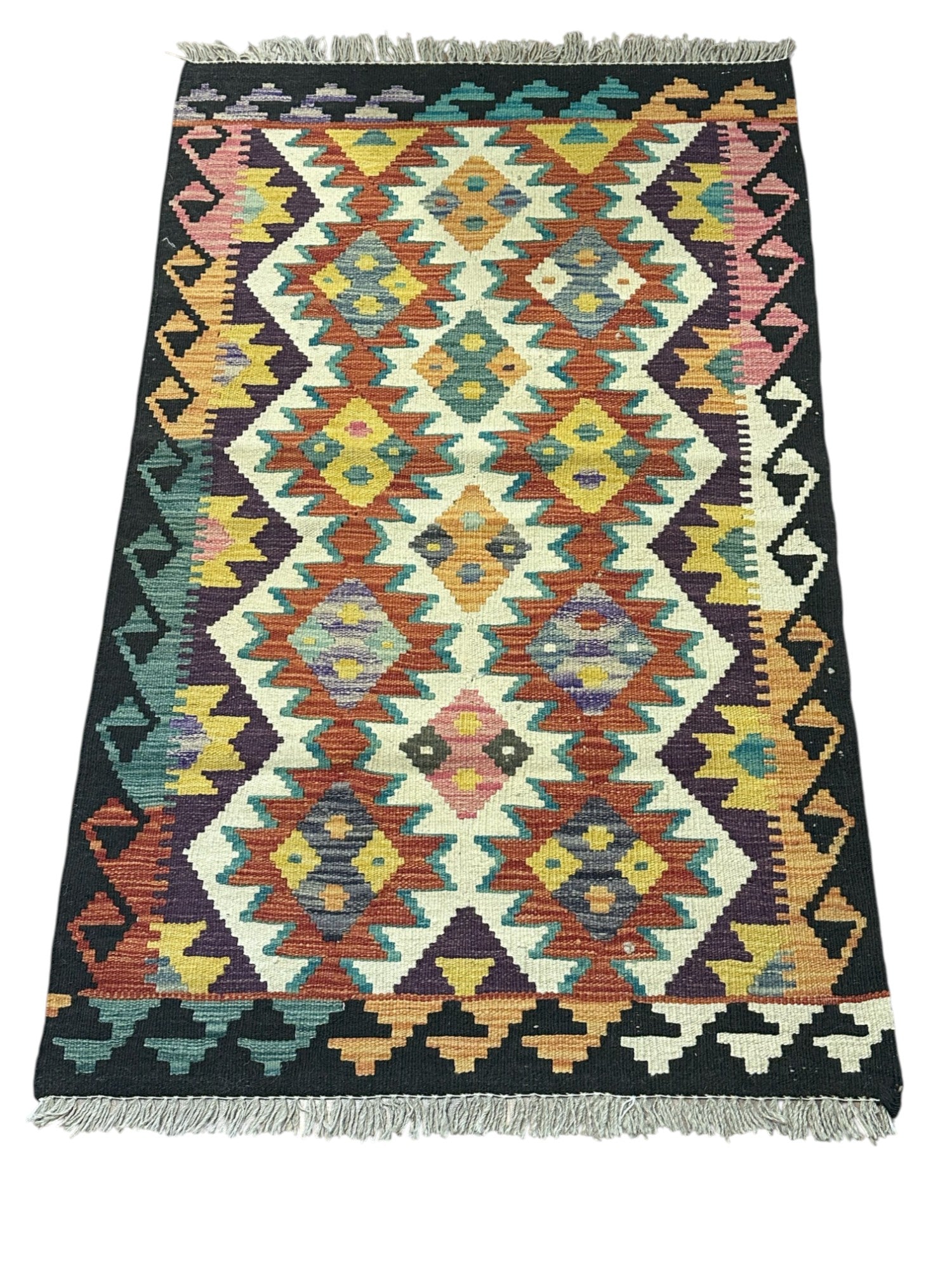 Hand-Woven Afghani Kilim Wool Rug 2'7" x 4'3"