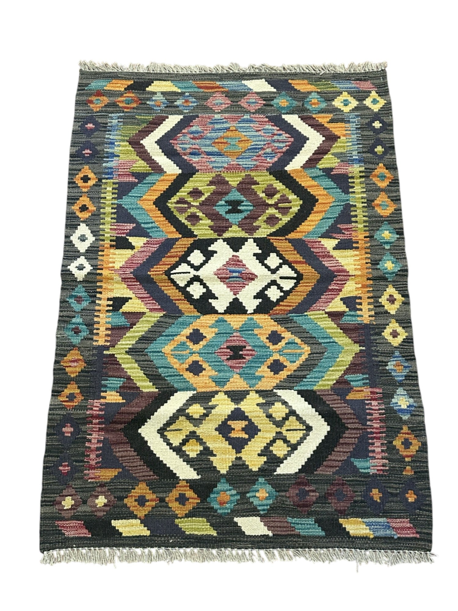 Hand-Woven Afghani Kilim Wool Rug 2'8" x 3'11"
