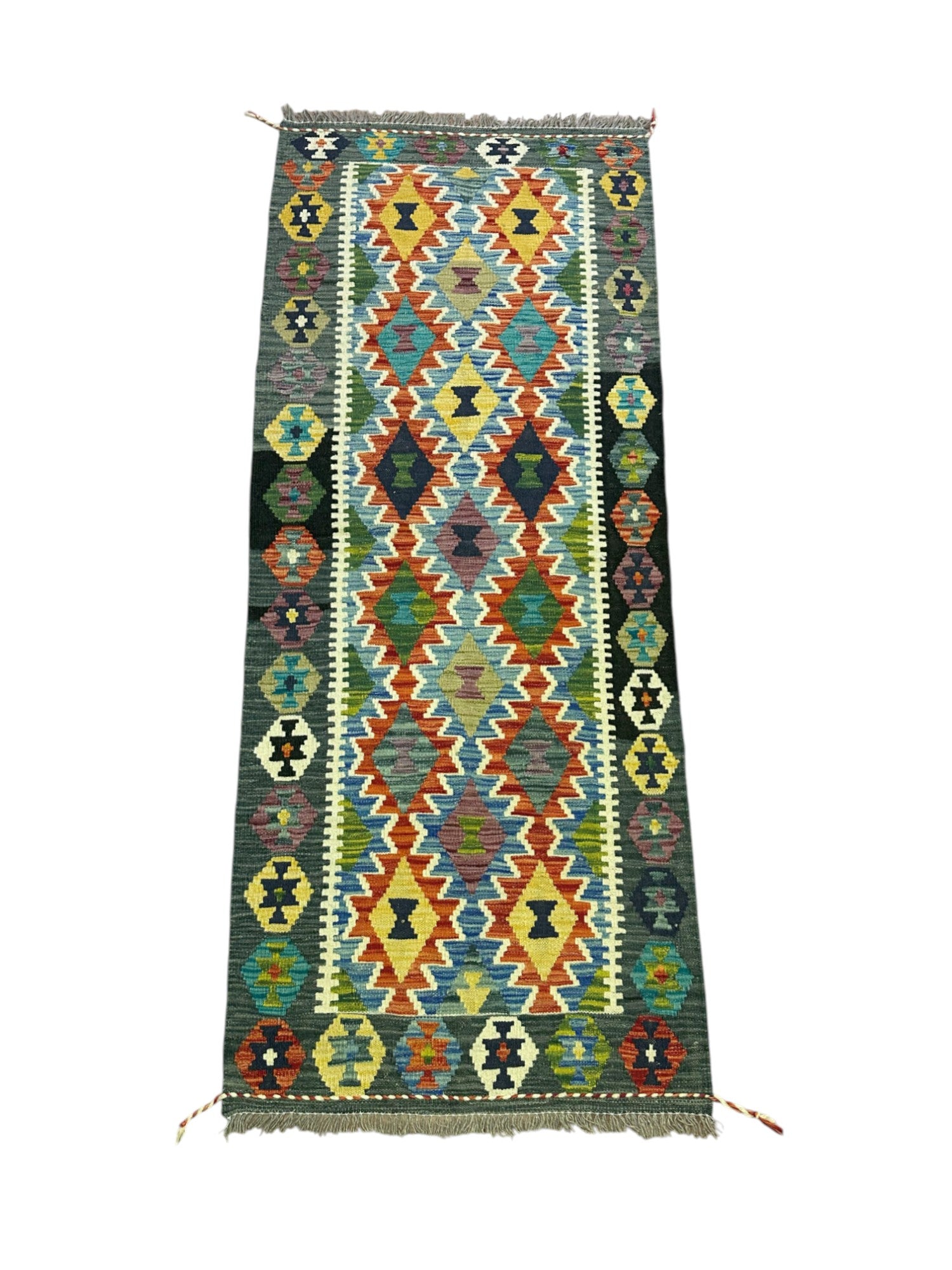 Hand-Woven Afghani Kilim Wool Rug 2'9" x 6'11"