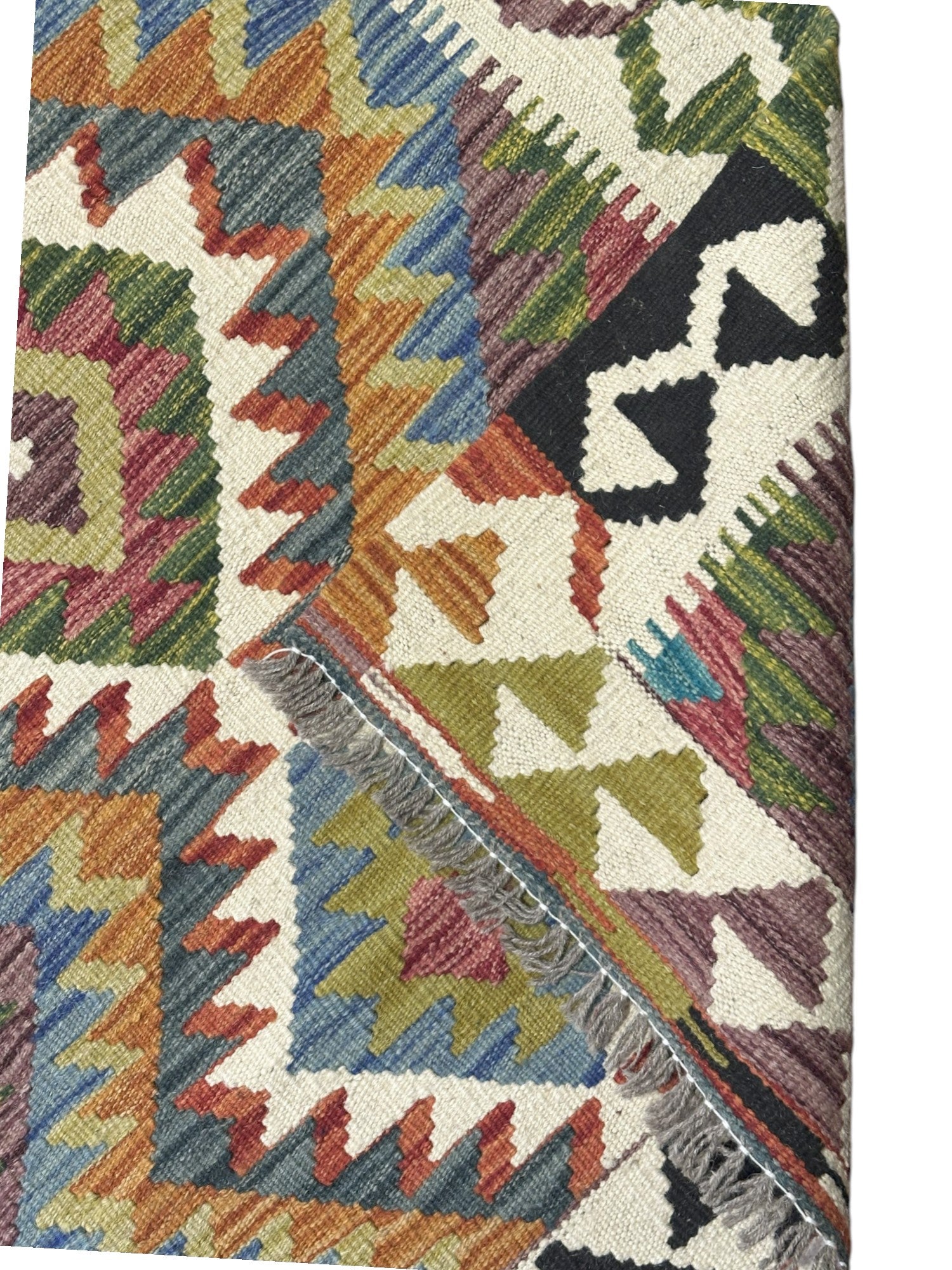 Hand-Woven Afghani Kilim Wool Rug 2'9" x 6'8"