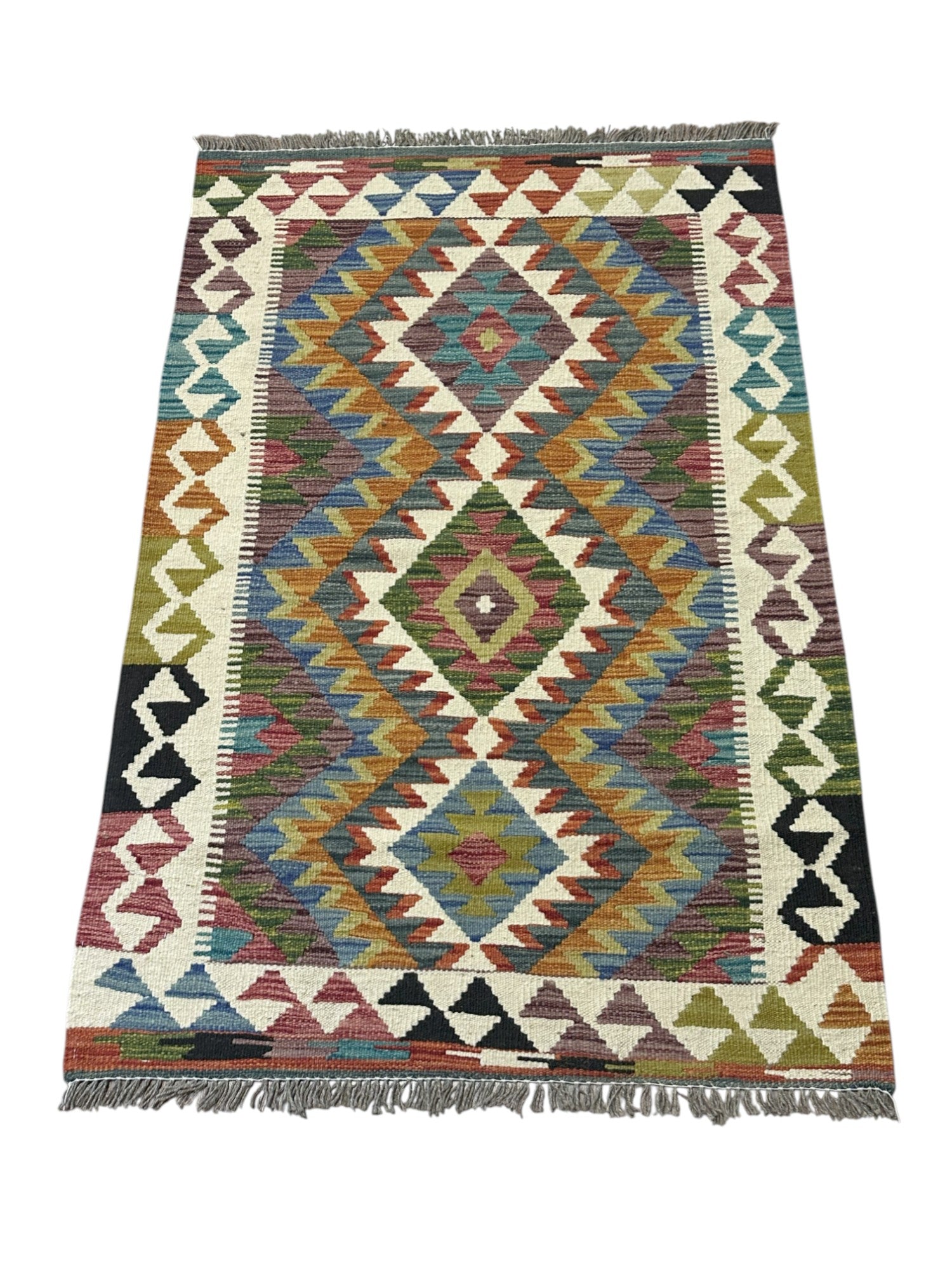 Hand-Woven Afghani Kilim Wool Rug 2'10" x 4'4"