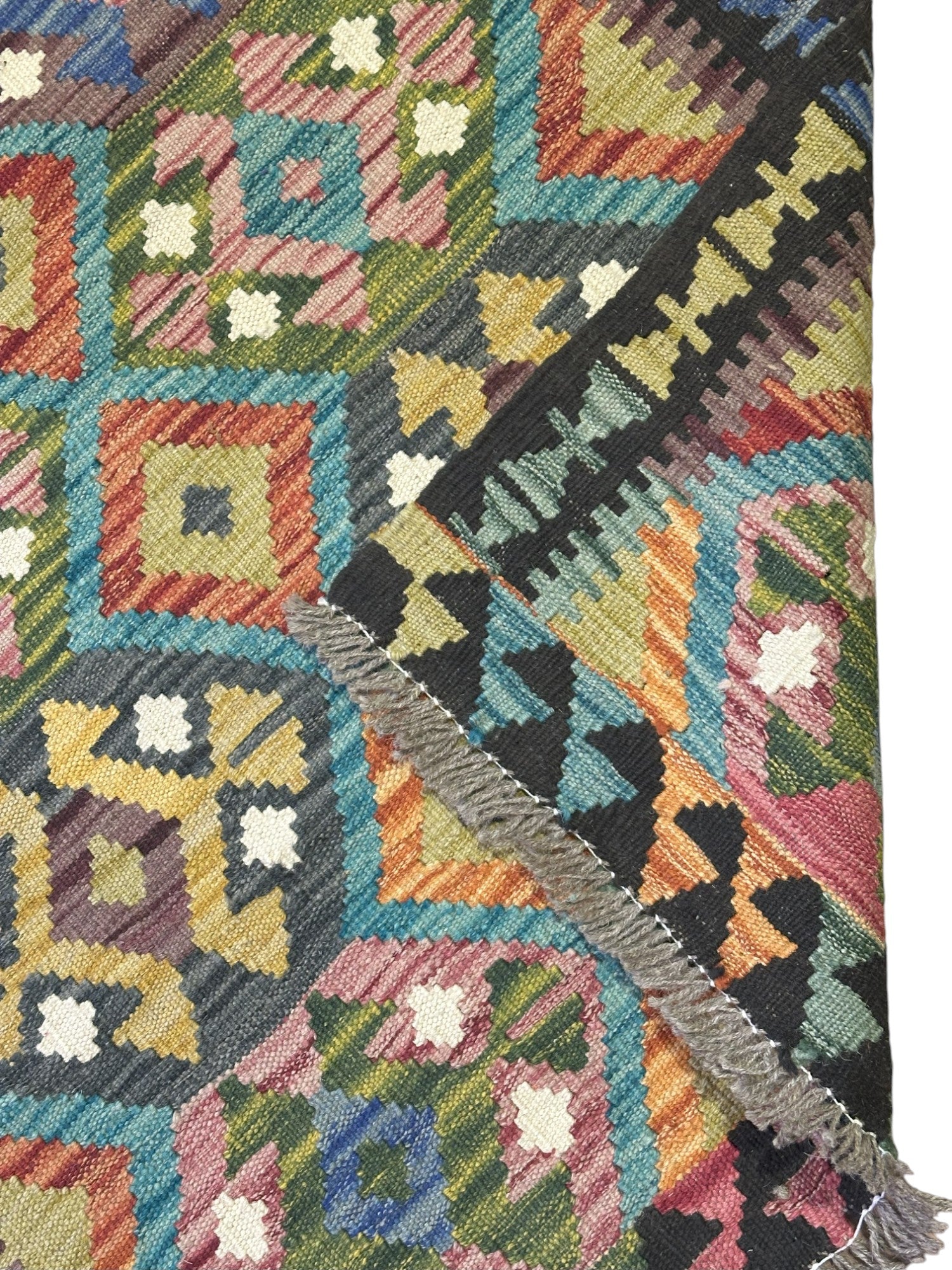 Hand-Woven Afghani Kilim Wool Rug 2'10" x 6'6"