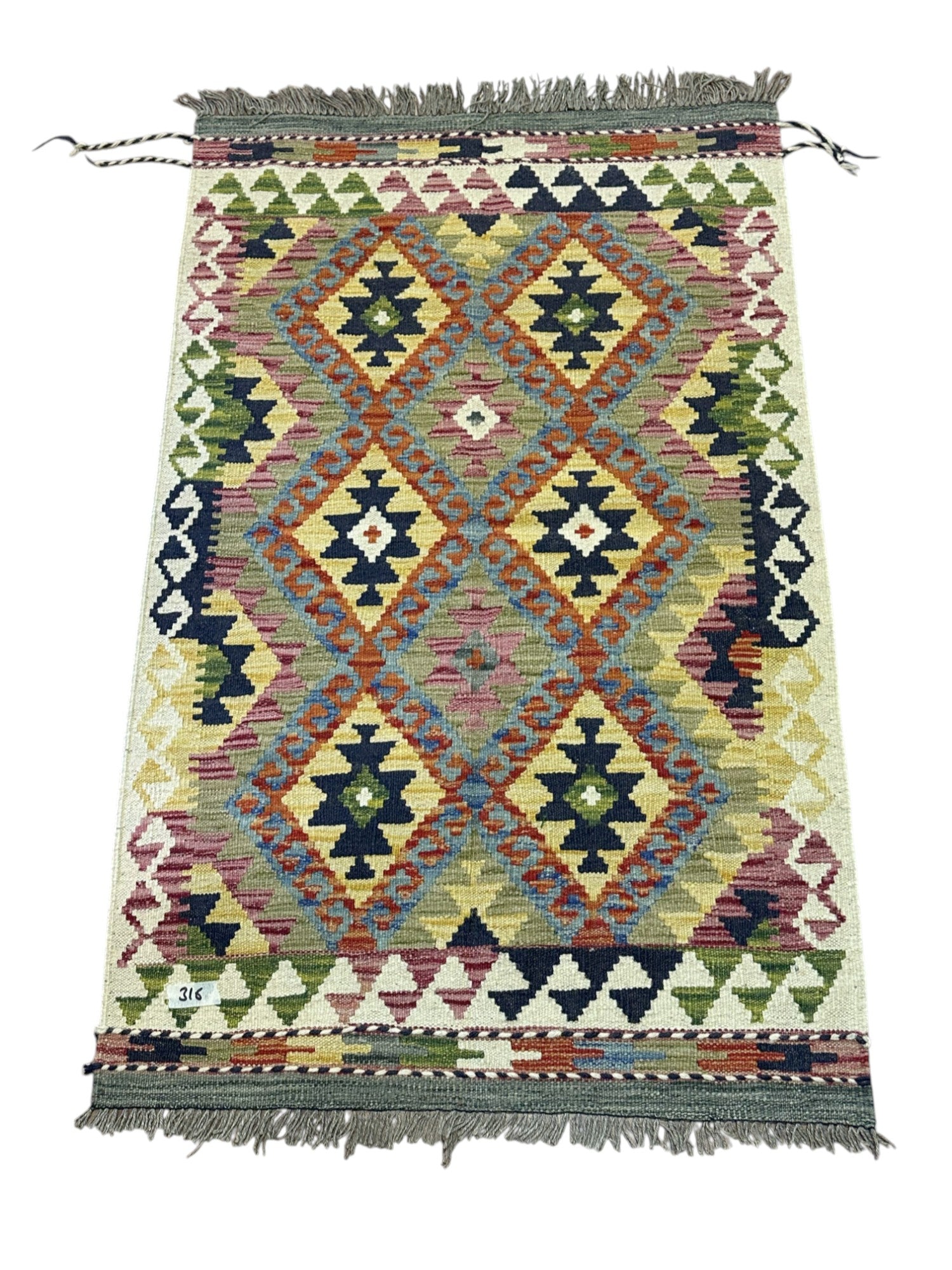 Hand-Woven Afghani Kilim Wool Rug 2'8" x 4'2"