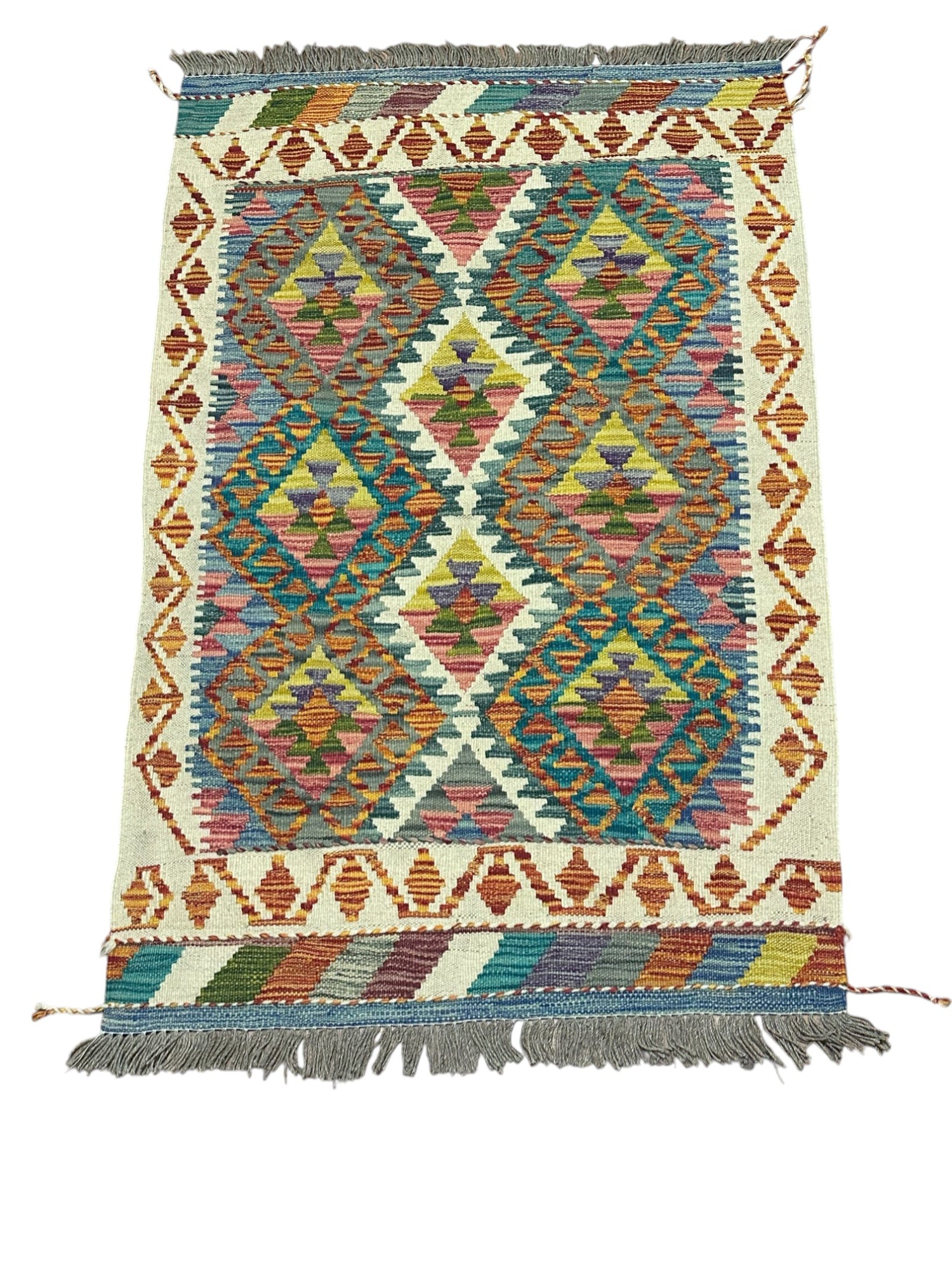 Hand-Woven Afghani Kilim Wool Rug 2'10" x 4'11"