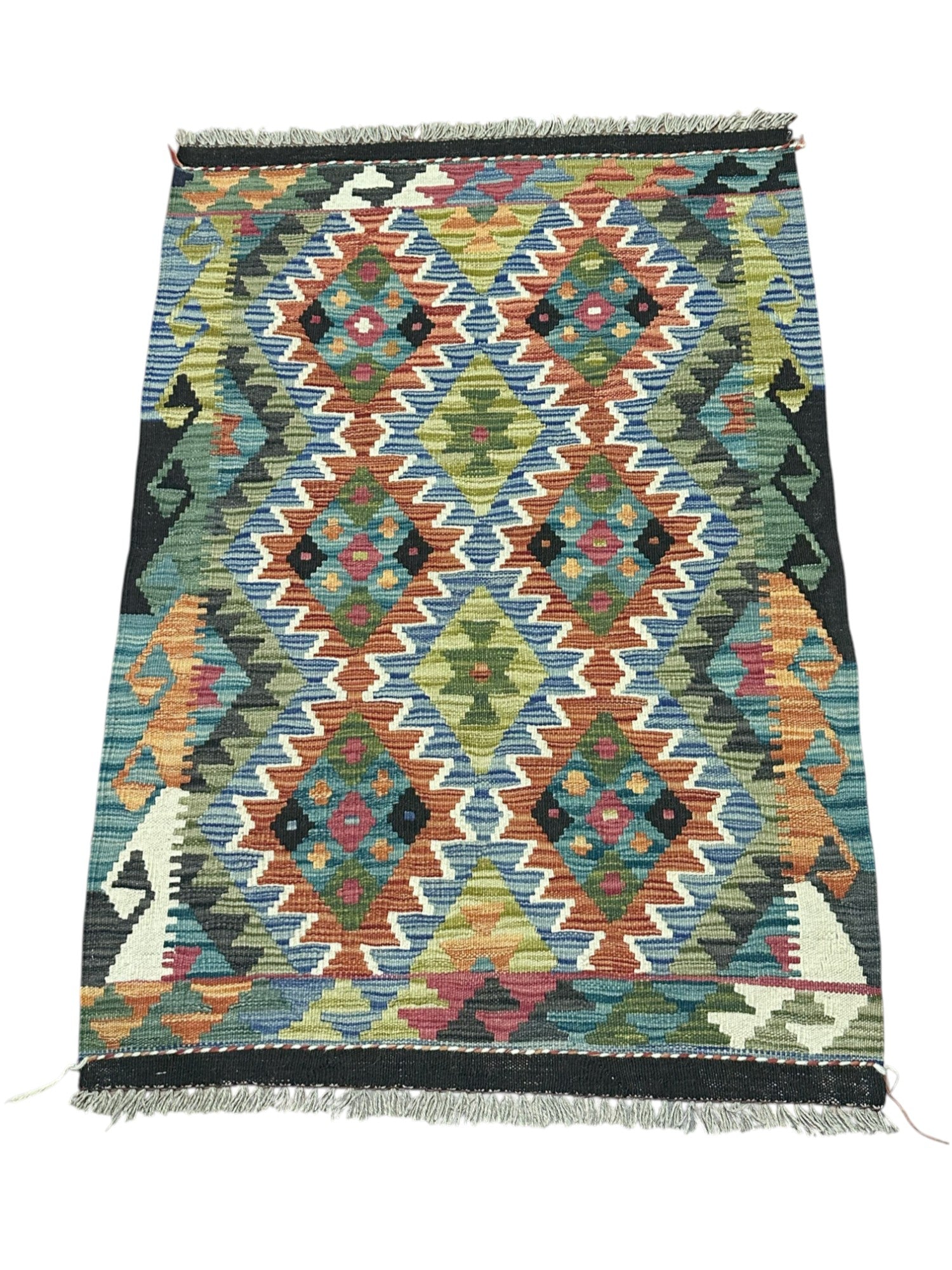 Hand-Woven Afghani Kilim Wool Rug 2'10" x 4'2"