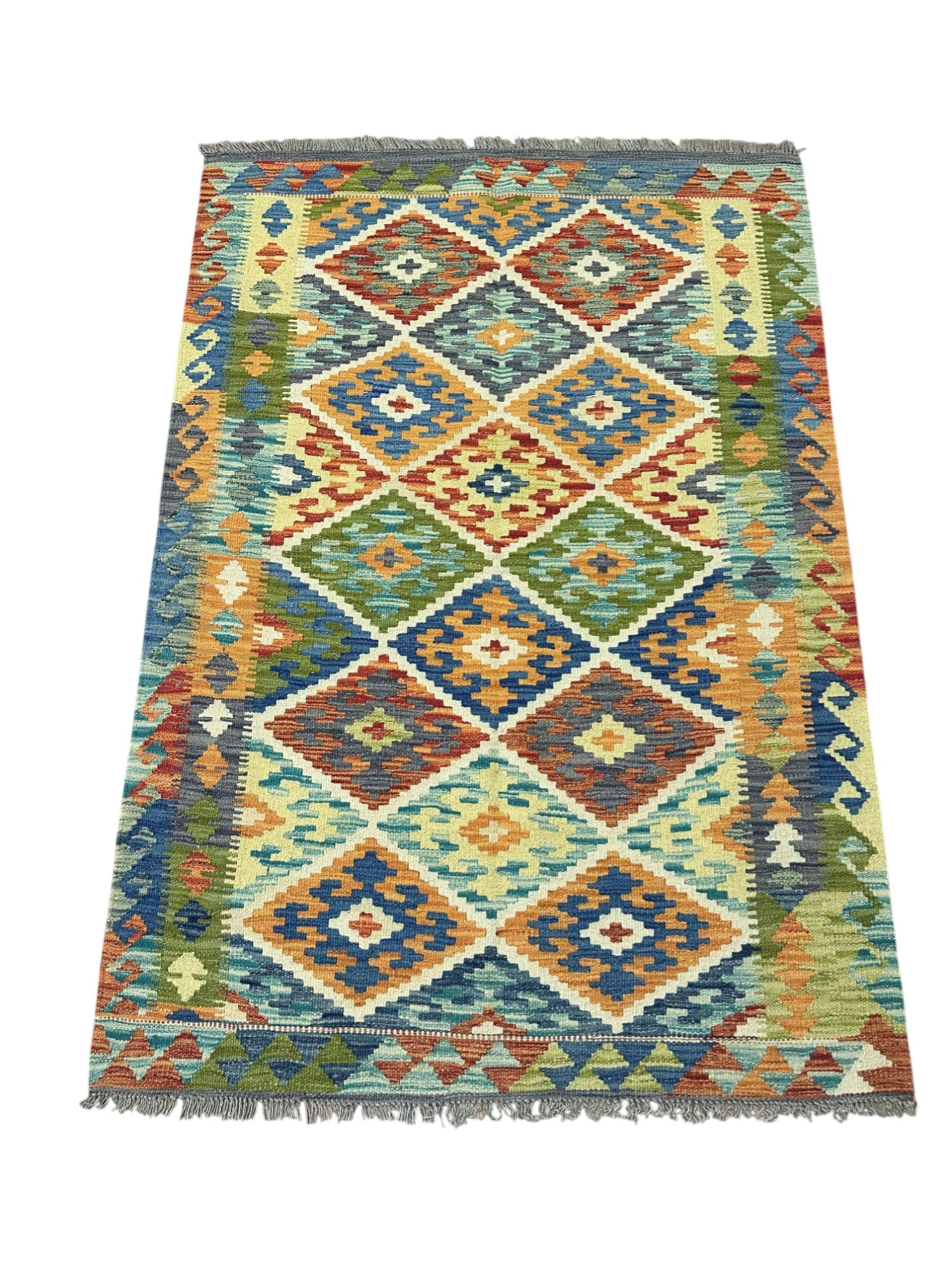 Hand-Woven Afghani Kilim Wool Rug 3'6" x 3'11"