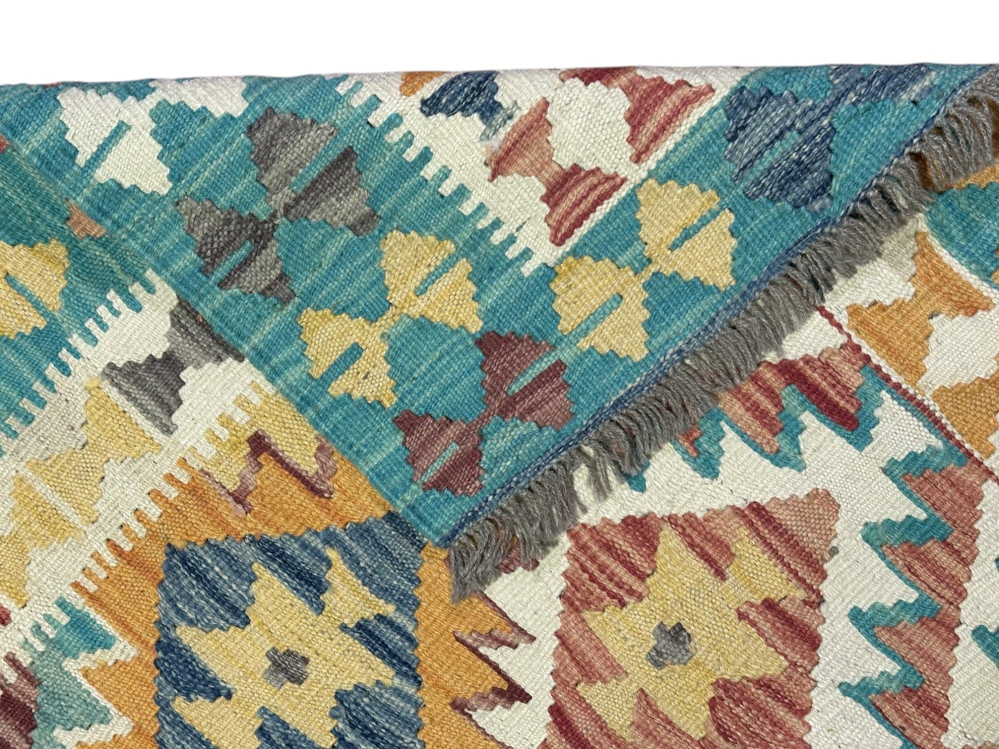 Hand-Woven Afghani Kilim Wool Rug 3'5" x 4'8"