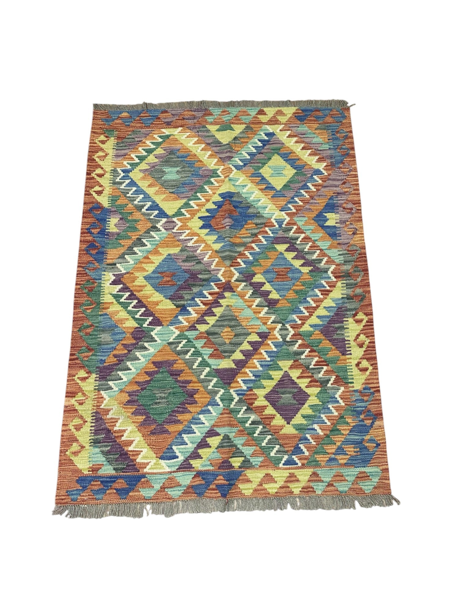 Hand-Woven Afghani Kilim Wool Rug 3'5" x 4'9"