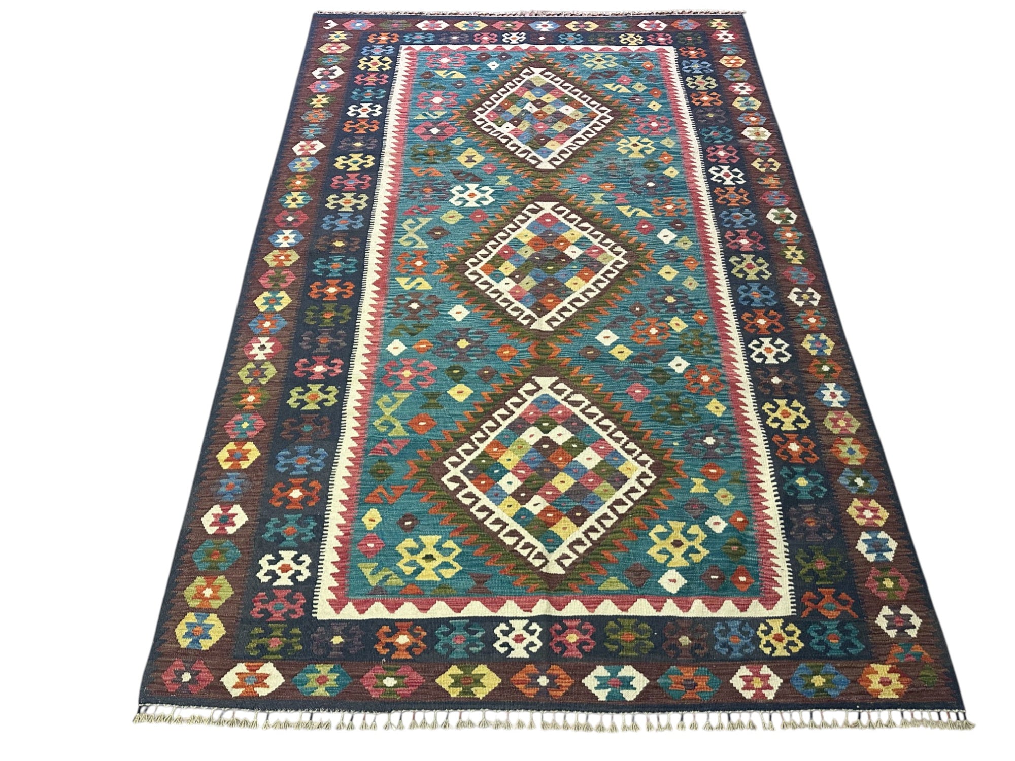 Hand-Woven Afghani Kilim Wool Rug 6'11" x 10'