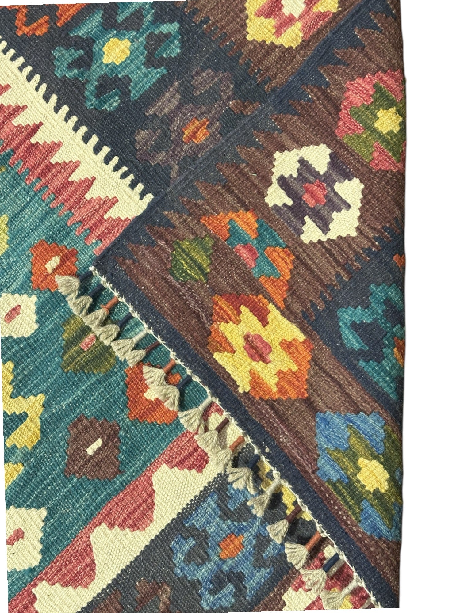 Hand-Woven Afghani Kilim Wool Rug 6'11" x 10'