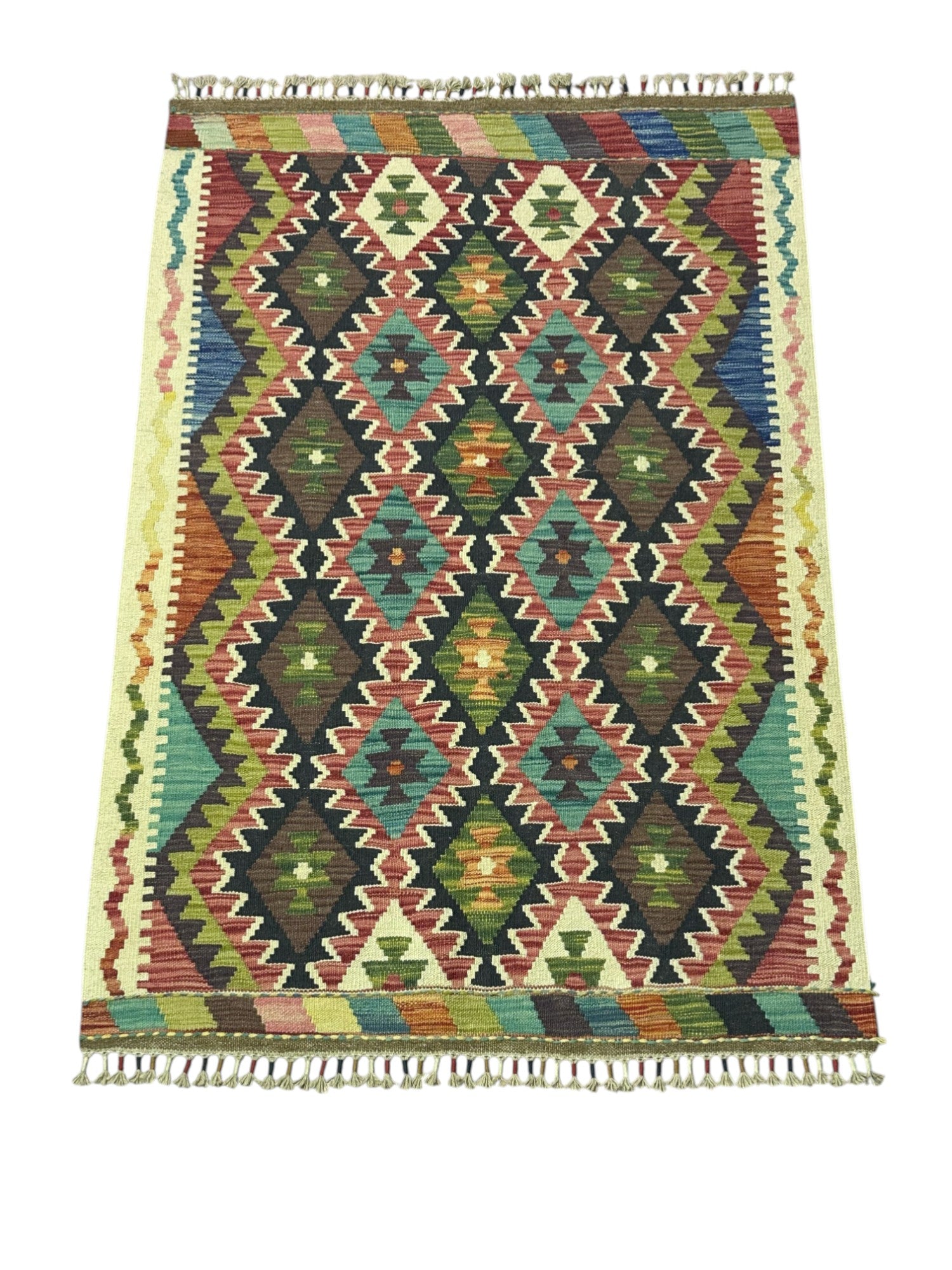 Hand-Woven Afghani Kilim Wool Rug 3'6" x 5'1"