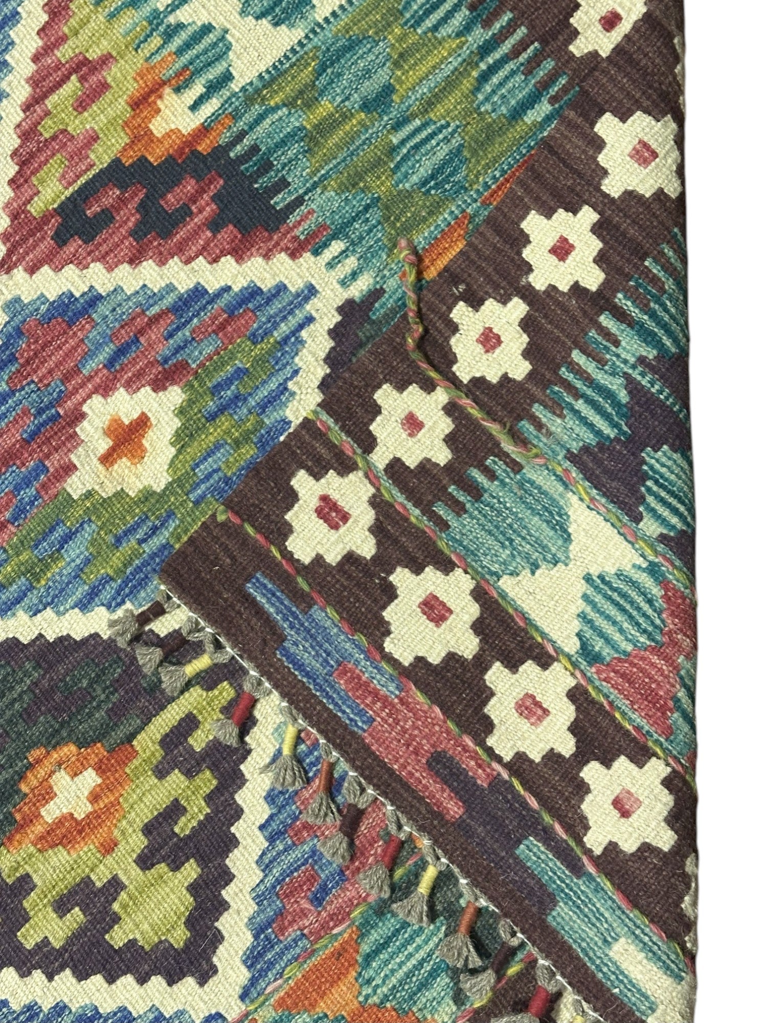 Hand-Woven Afghani Kilim Wool Rug 5'10" x 8'