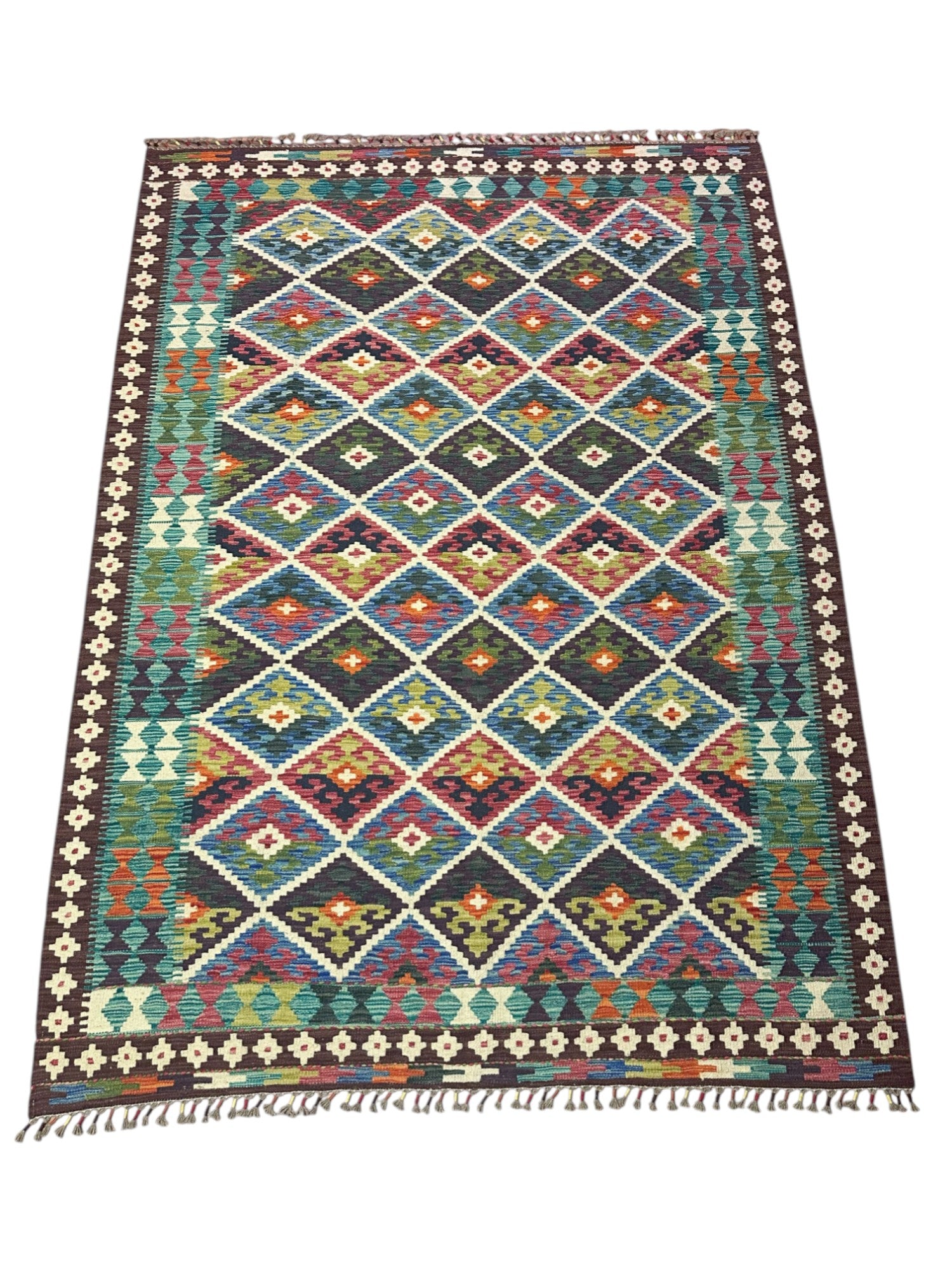 Hand-Woven Afghani Kilim Wool Rug 5'10" x 8'