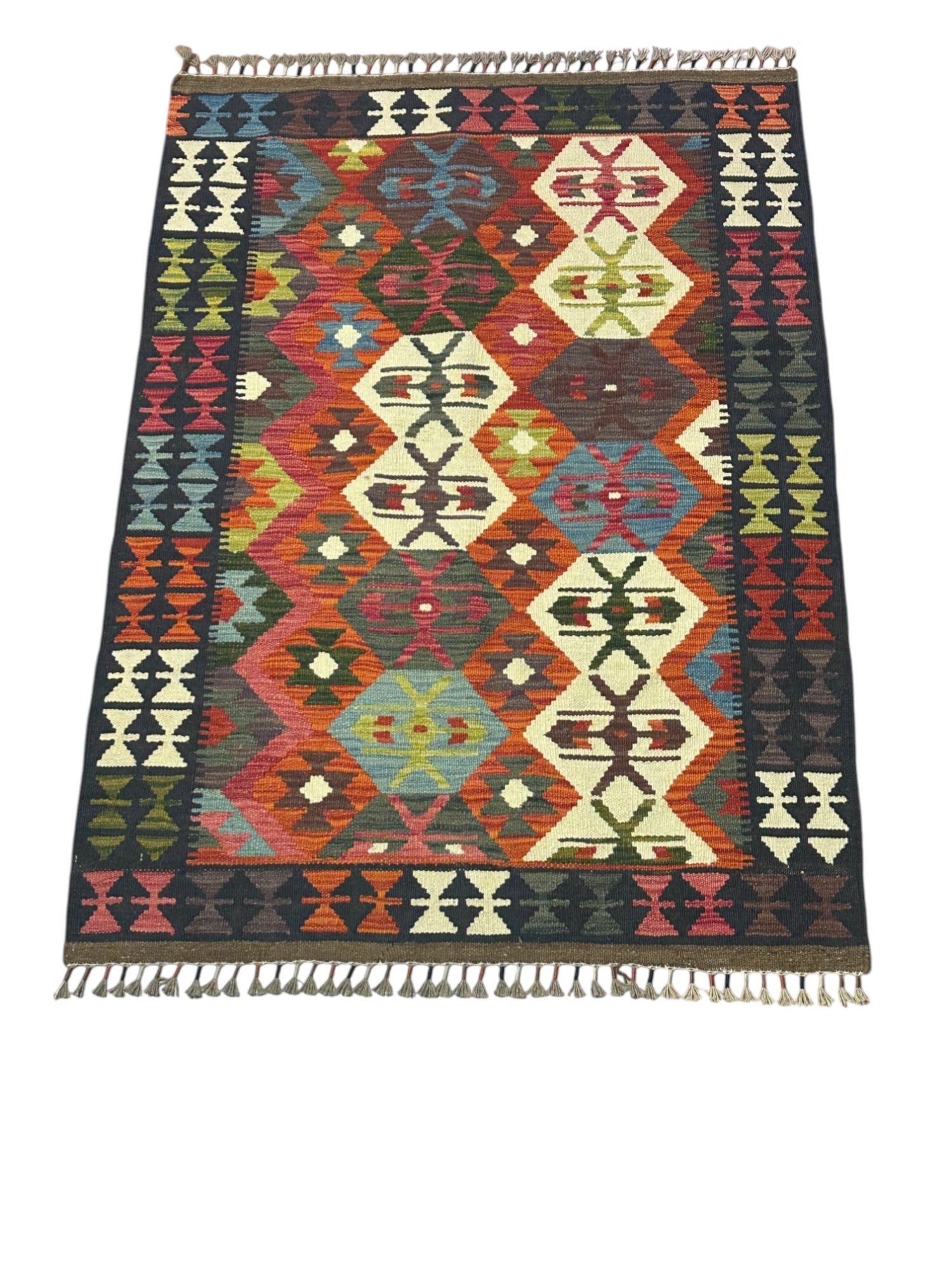Hand-Woven Afghani Kilim Wool Rug 3'6" x 4'10"