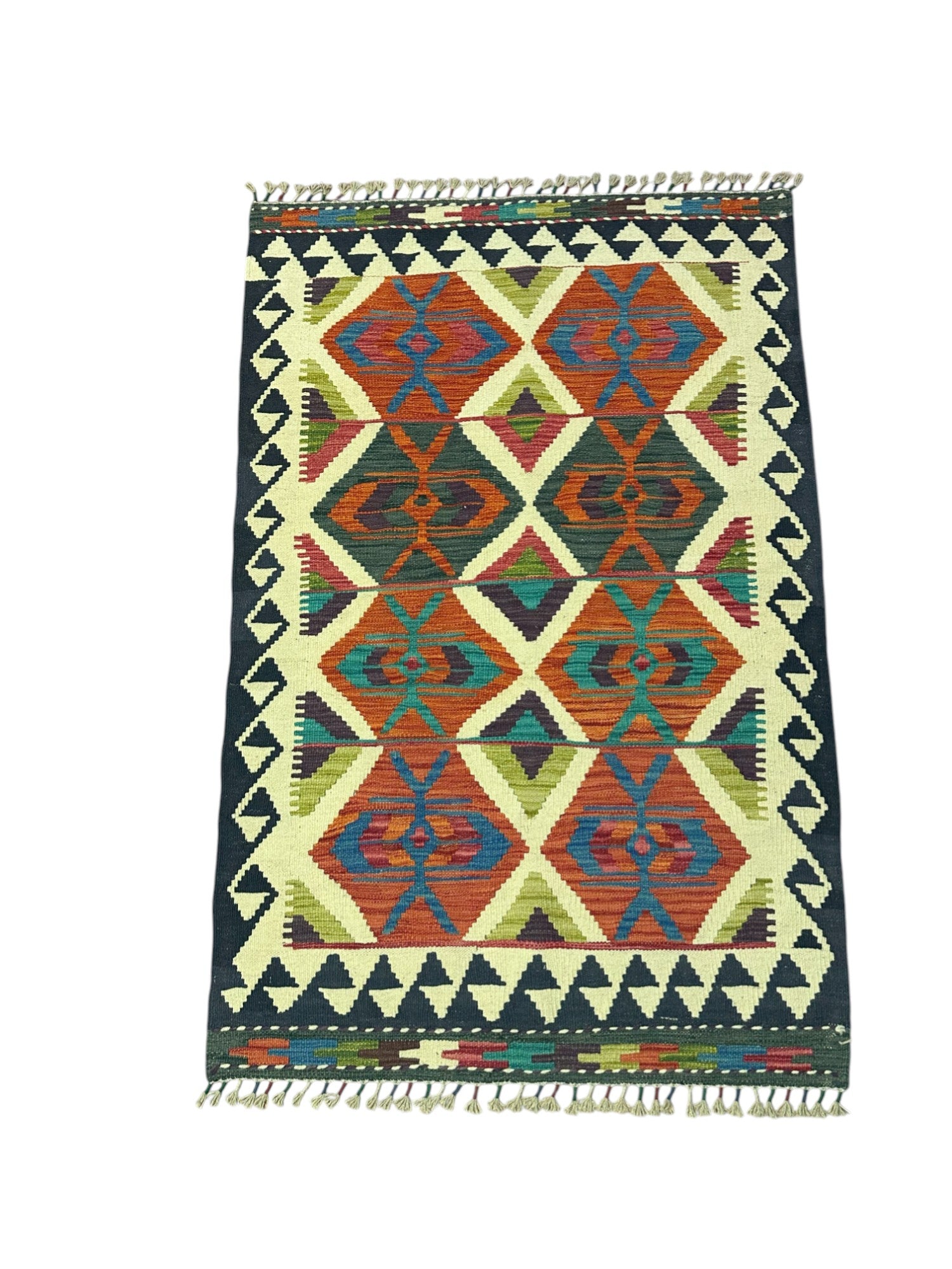 Hand-Woven Afghani Kilim Wool Rug 3'4" x 5'1"