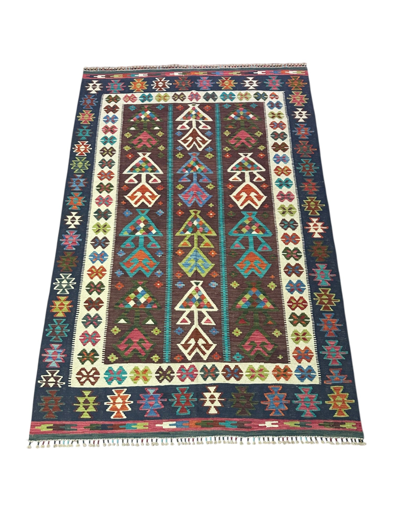 Hand-Woven Afghani Kilim Wool Rug 5'9" x 8'7"
