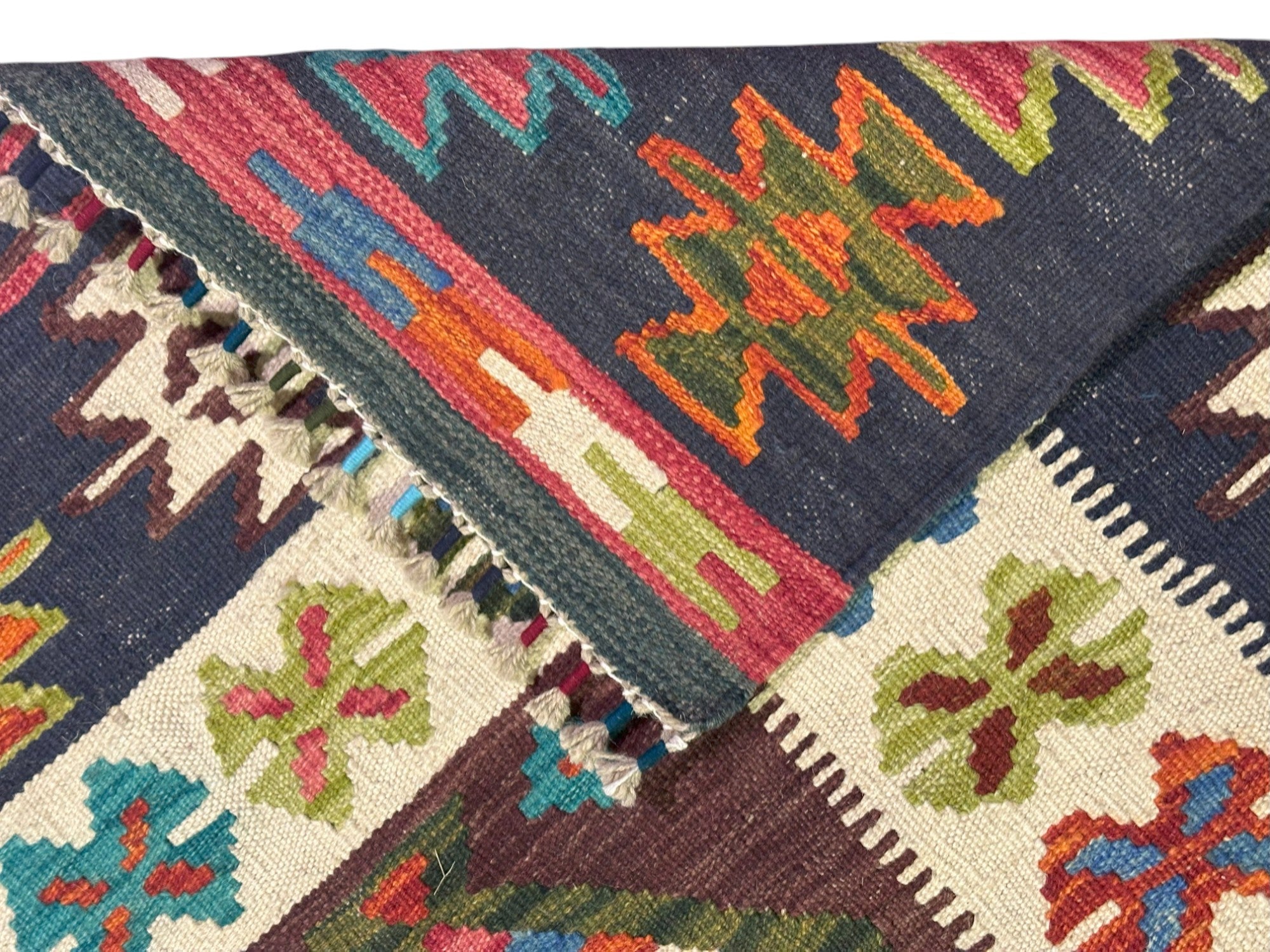 Hand-Woven Afghani Kilim Wool Rug 5'9" x 8'7"