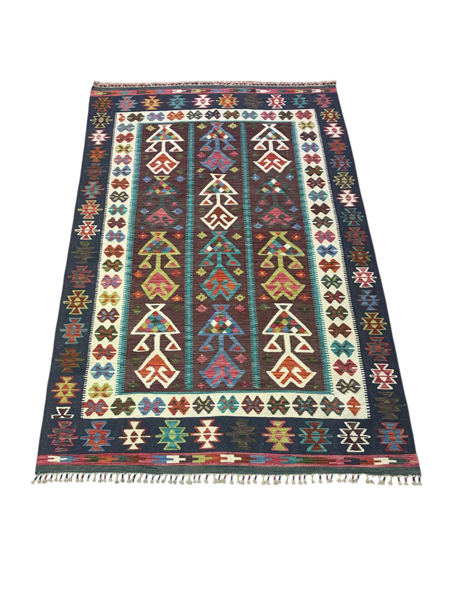 Hand-Woven Afghani Kilim Wool Rug 5'9" x 8'6"