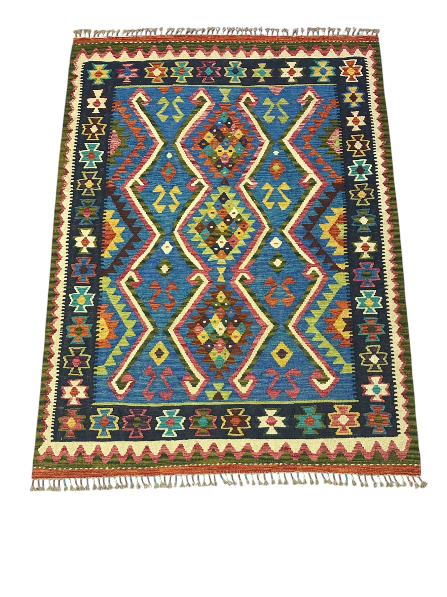 Hand-Woven Afghani Kilim Wool Rug 4'11" x 6'7"