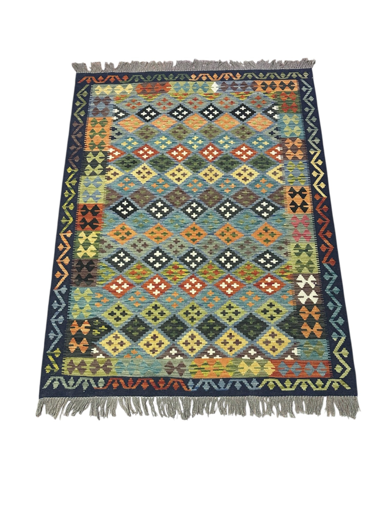 Hand-Woven Afghani Kilim Wool Rug 5'1" x 6'8"