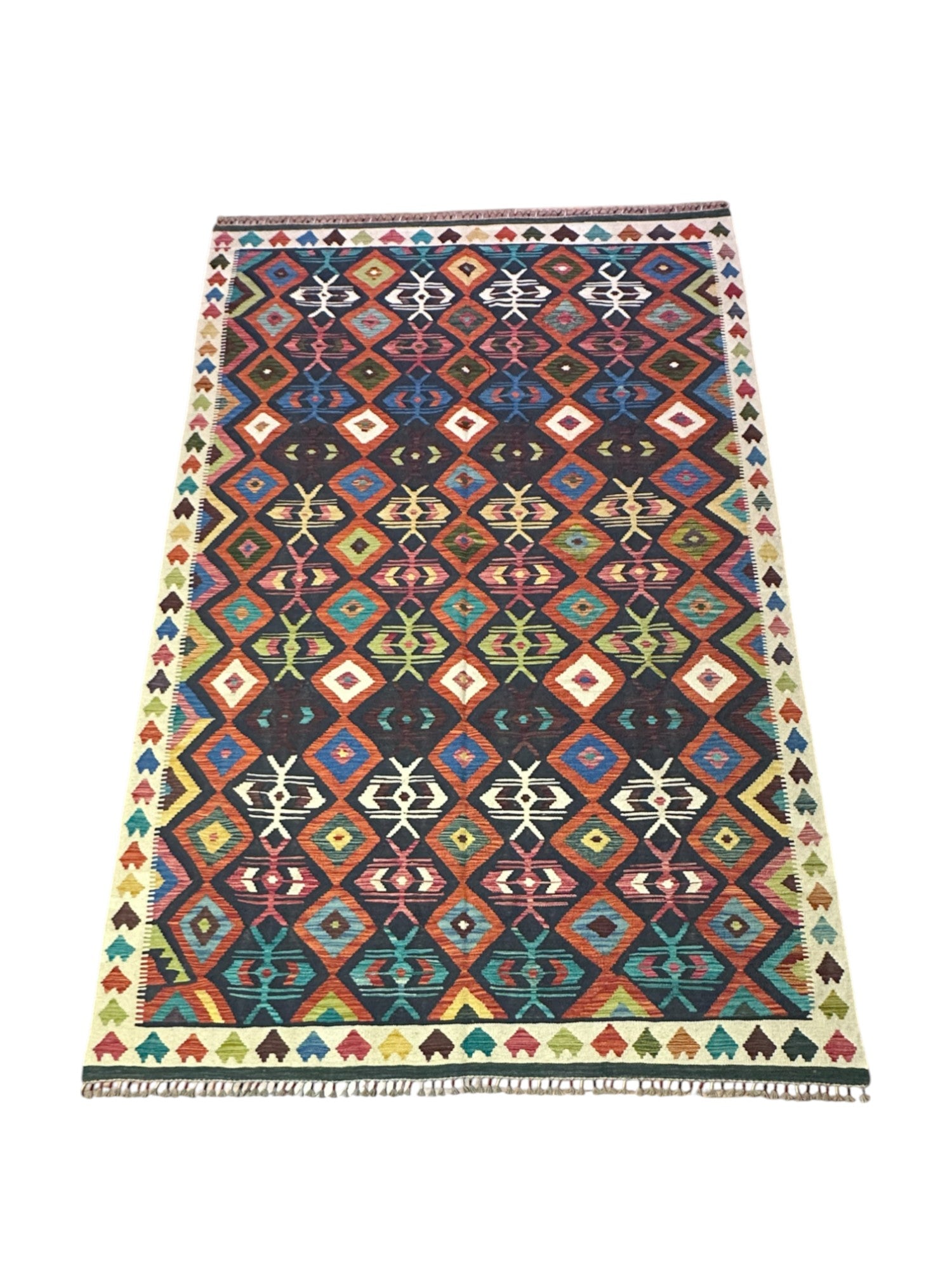 Hand-Woven Afghani Kilim Wool Rug 6'4" x 9'10"