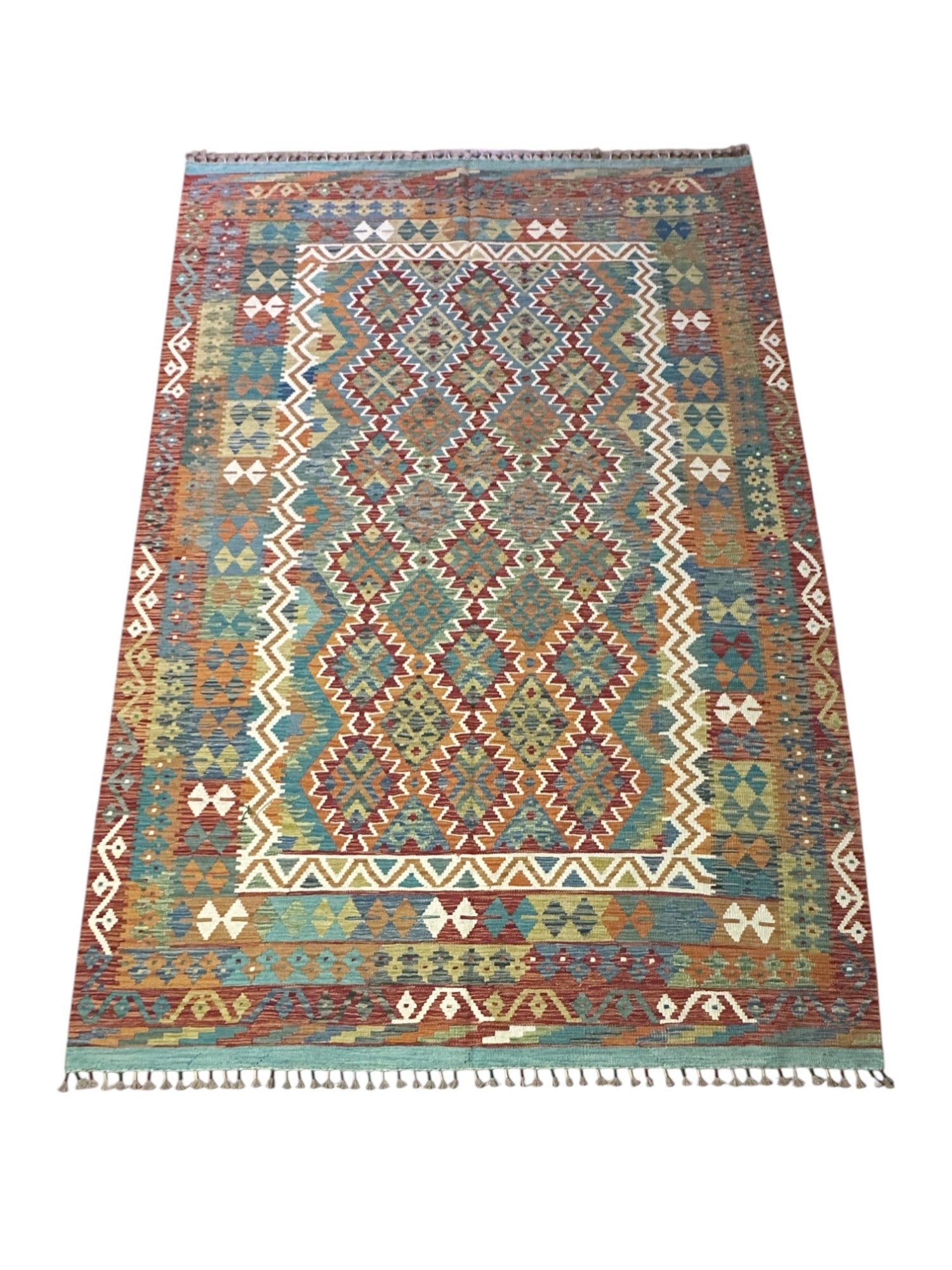Hand-Woven Afghani Kilim Wool Rug 6'9" x 9'11"