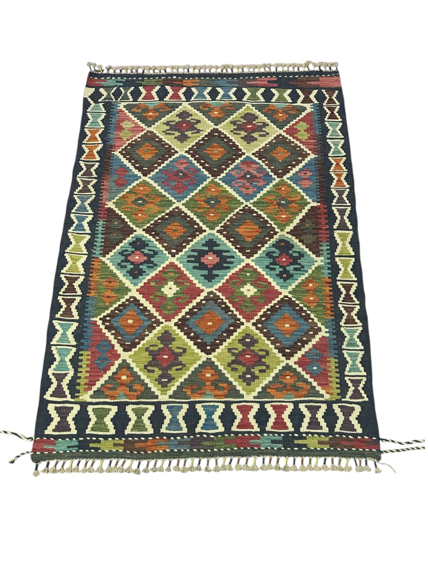 Hand-Woven Afghani Kilim Wool Rug 3'7" x 4'11"
