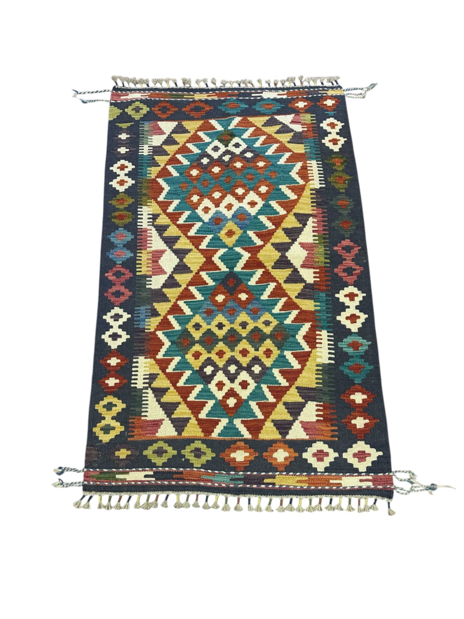 Hand-Woven Afghani Kilim Wool Rug 2'10" x 4'8"