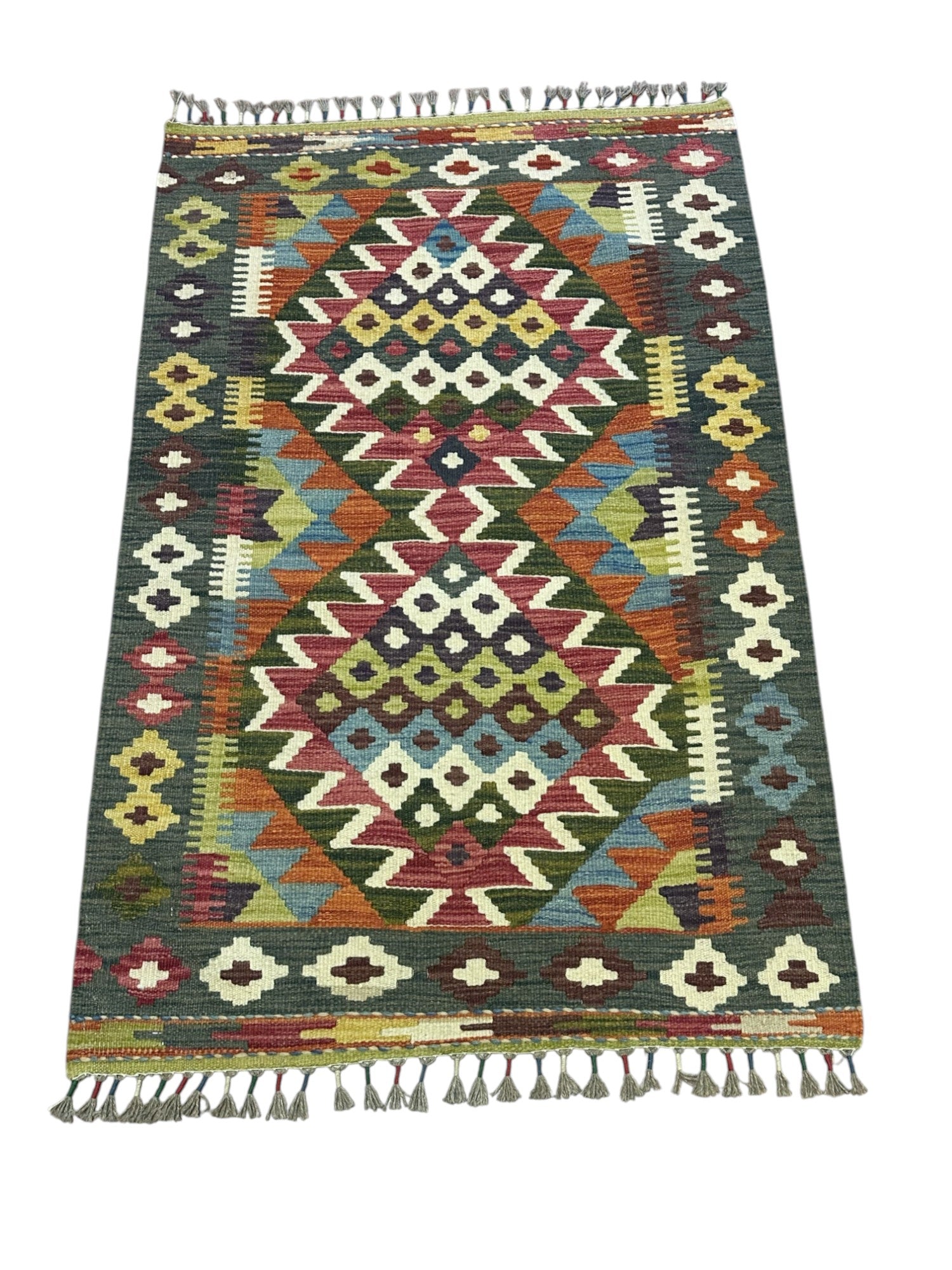 Hand-Woven Afghani Kilim Wool Rug 2'9" x 4'4"