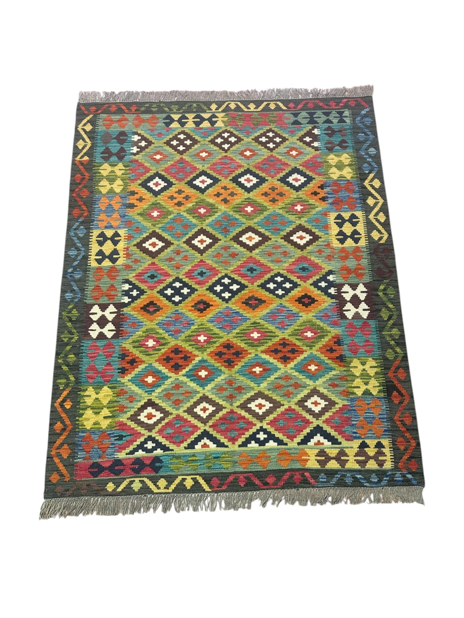 Hand-Woven Afghani Kilim Wool Rug 4'11" x 6'4"