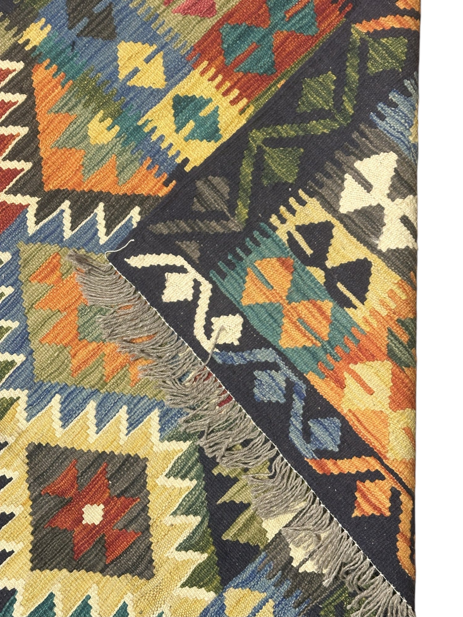 Hand-Woven Afghani Kilim Wool Rug 5'2" x 6'8"