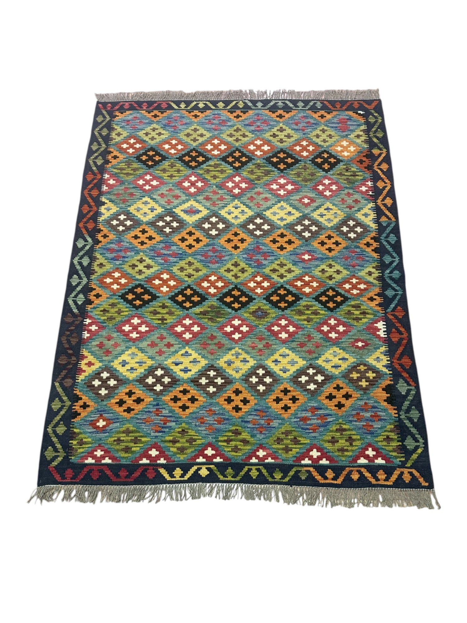 Hand-Woven Afghani Kilim Wool Rug 5' x 6'6"