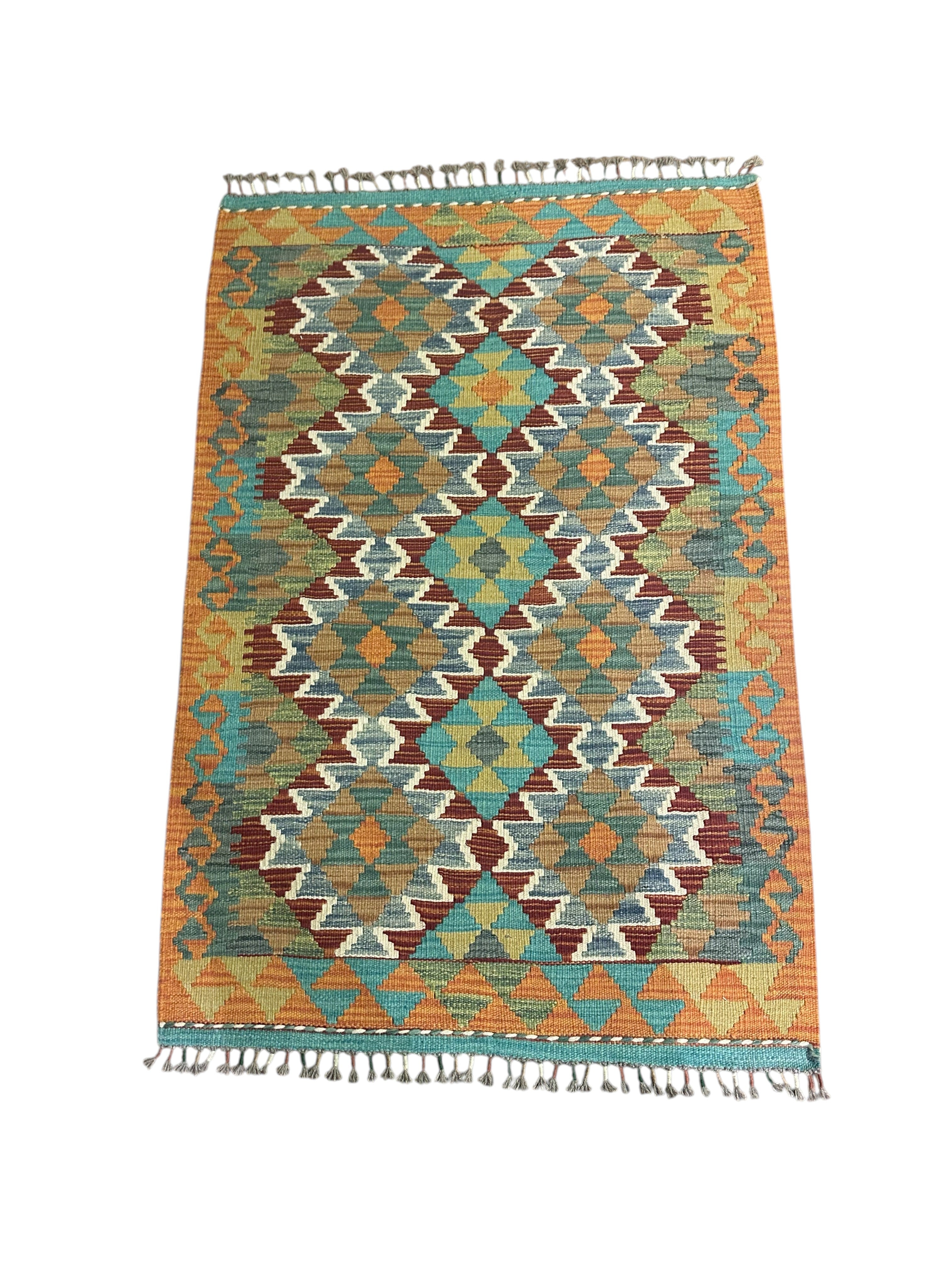 Hand-Woven Afghani Kilim Wool Rug 2'9" x 4'1"