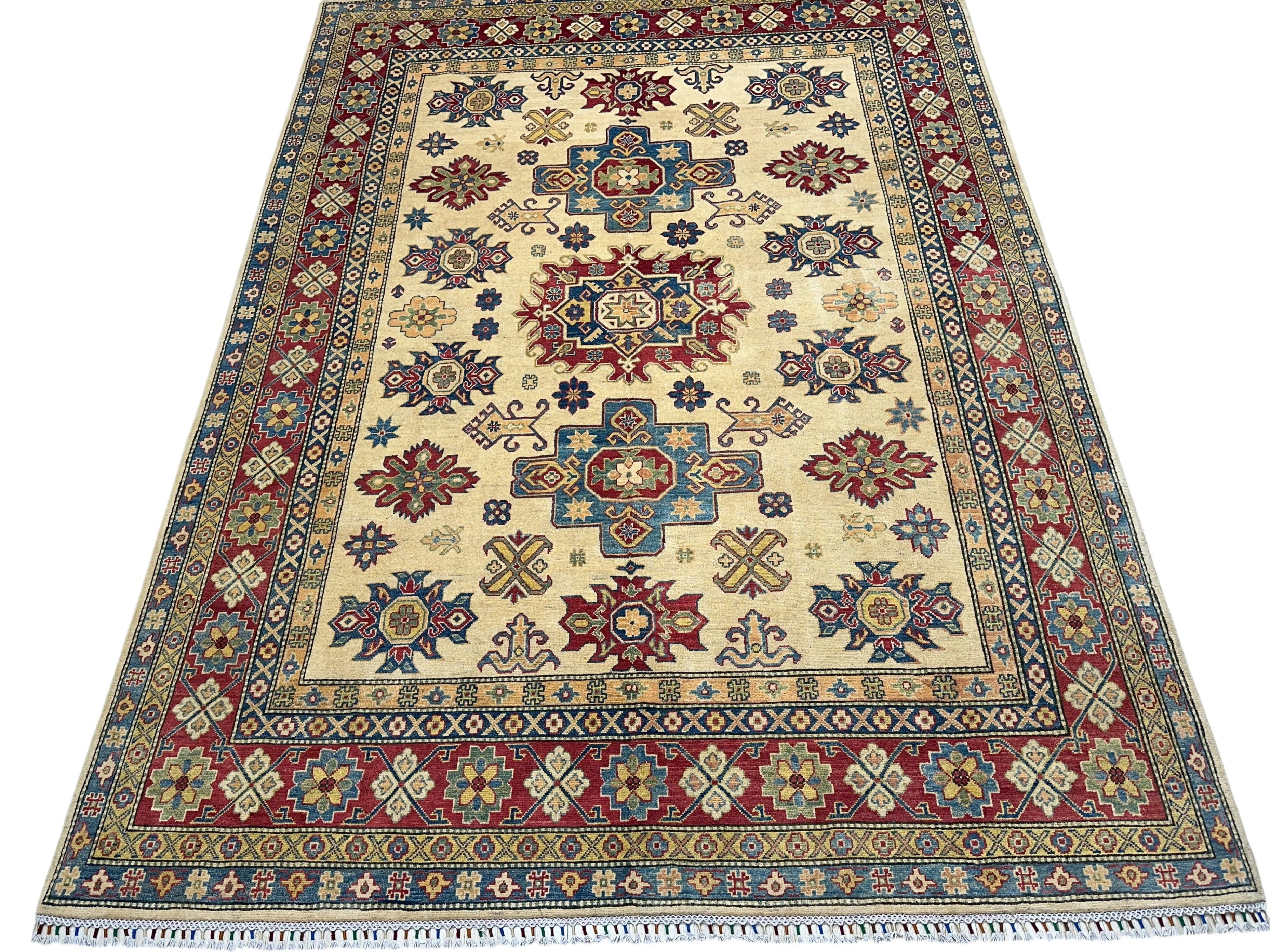 Hand-Knotted Afghani Kazak Wool Rug – 7’10″ x 10’8″