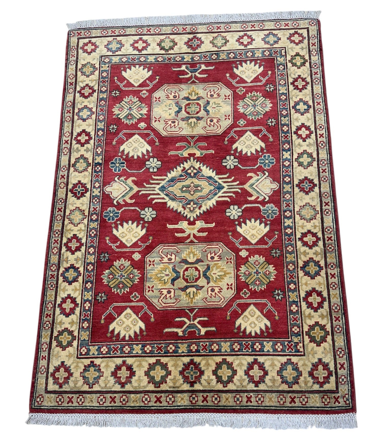 Hand-Knotted Afghani Kazak Wool Rug – 5’9″ x 3’11″