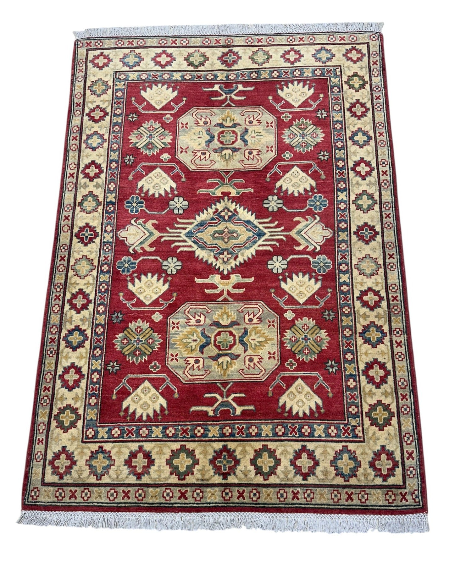 Hand-Knotted Afghani Kazak Wool Rug – 5’9″ x 3’11″