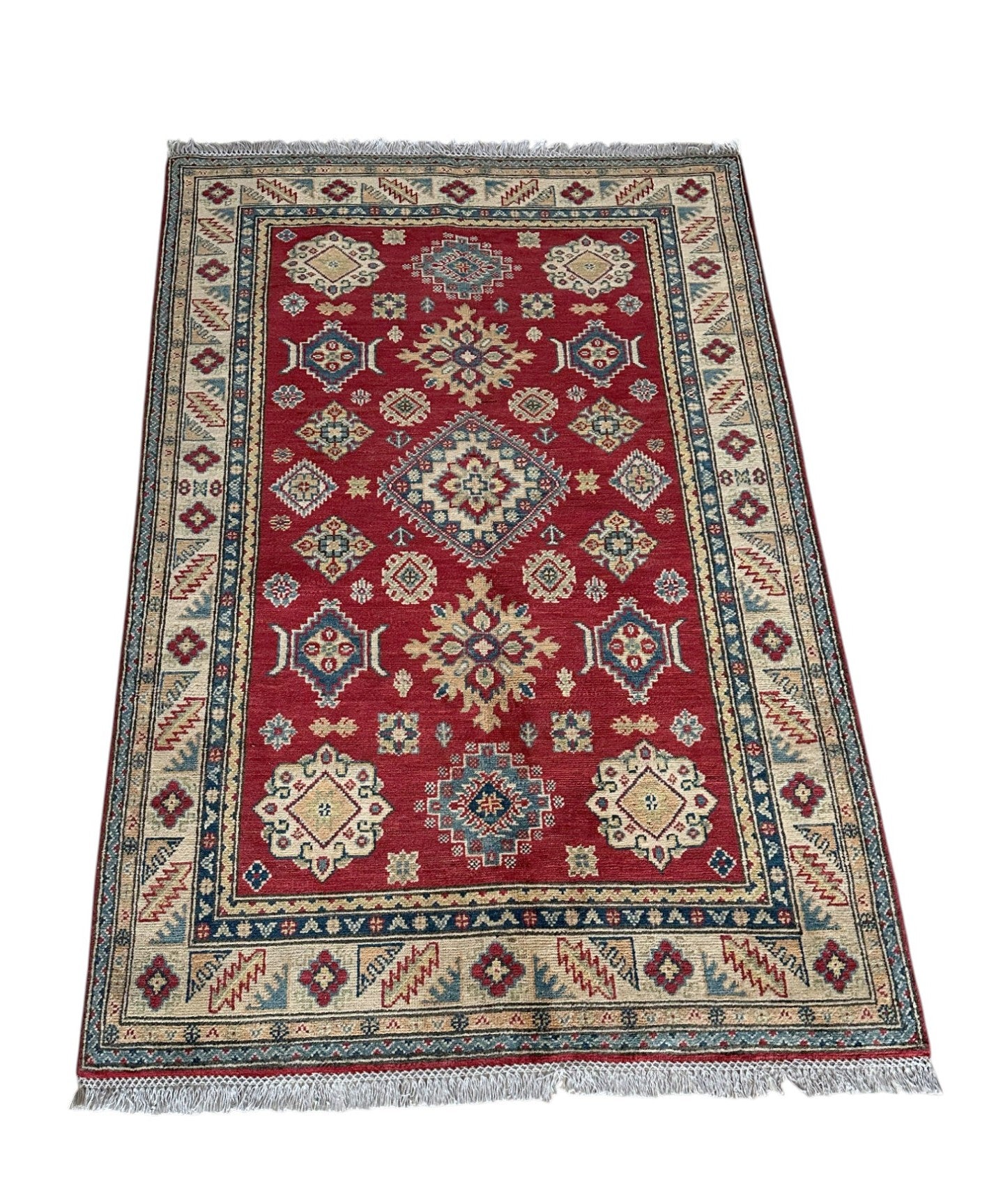 Hand-Knotted Afghani Kazak Wool Rug – 5’11″ x 3’11″