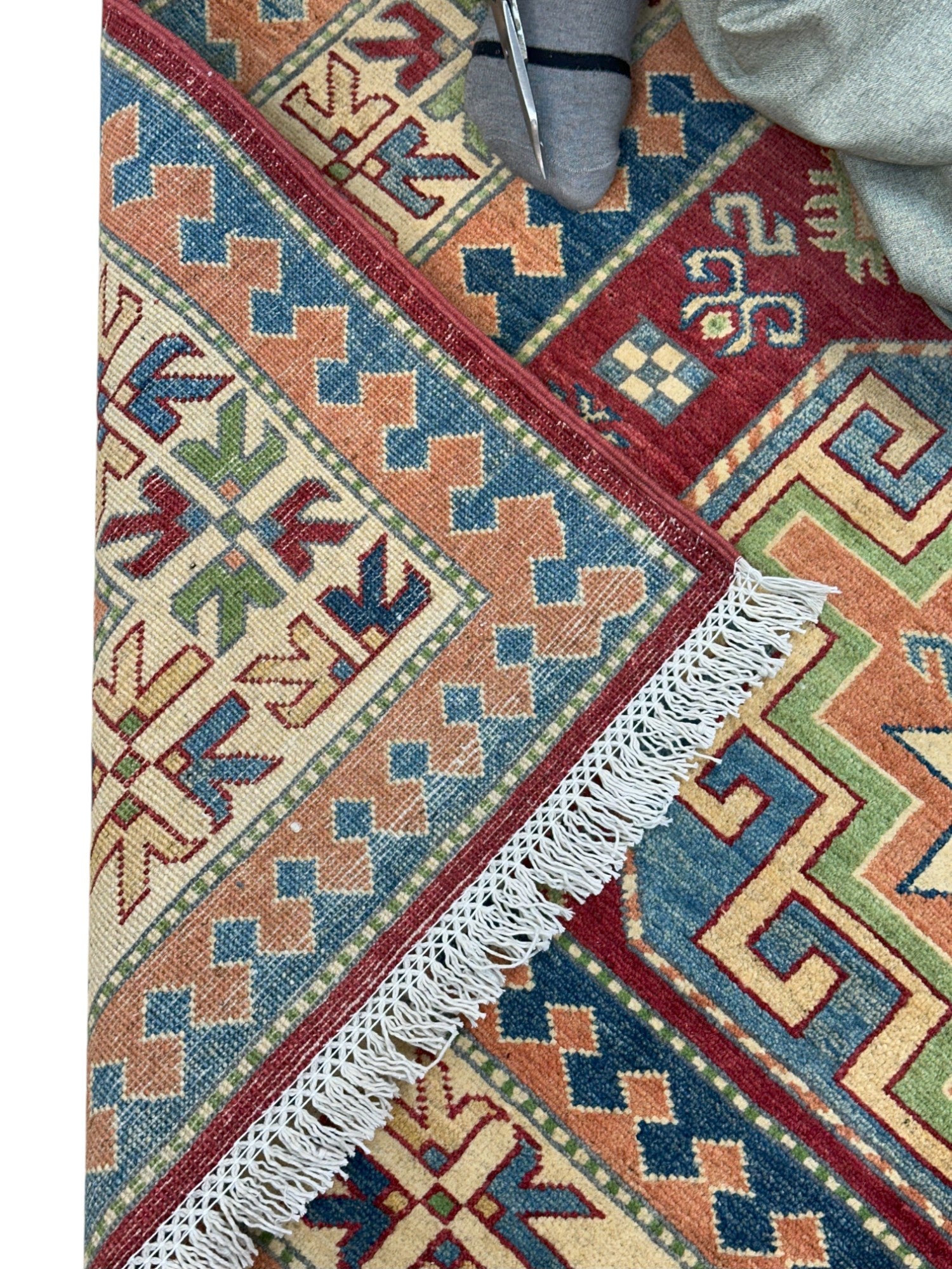 Hand-Knotted Afghani Kazak Wool Rug – 5’7″ x 7’7″