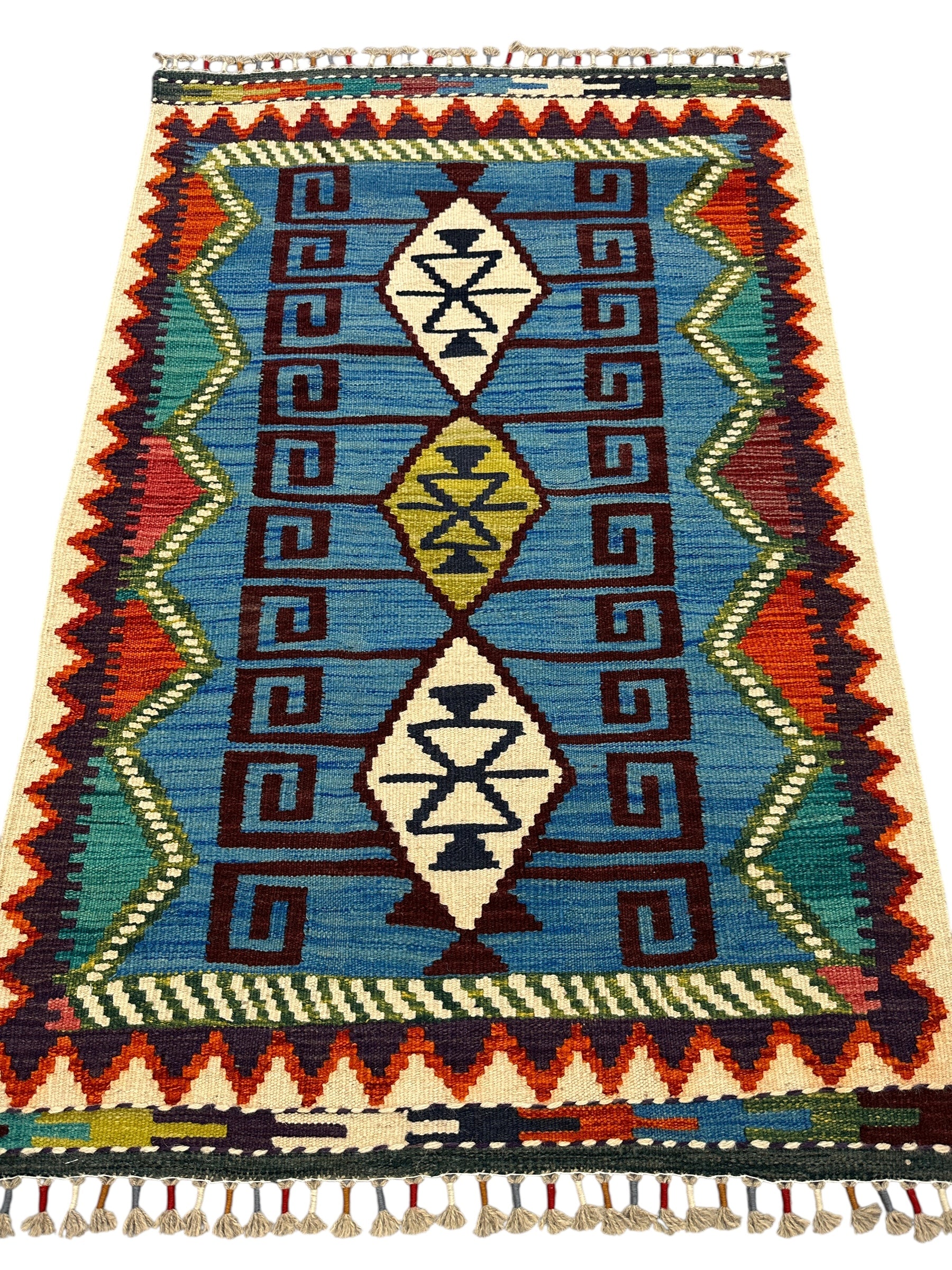 Hand-Woven Afghani Kilim Wool Rug 2'10" x 4'3"
