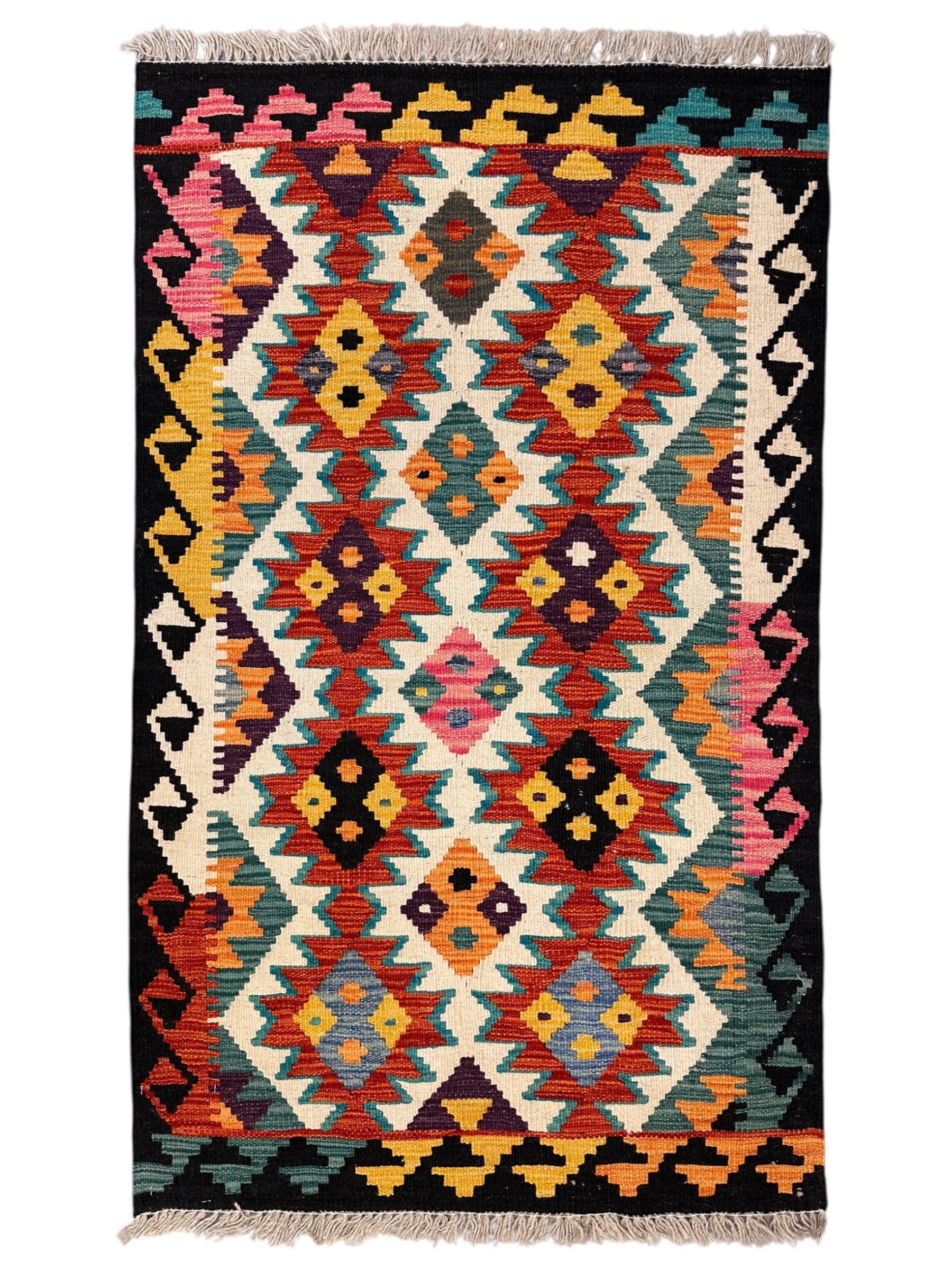 Afghani Kilim Rug – Hand-Woven Wool Tribal Flatweave – Reversible – 2'7" x 4'4" – New