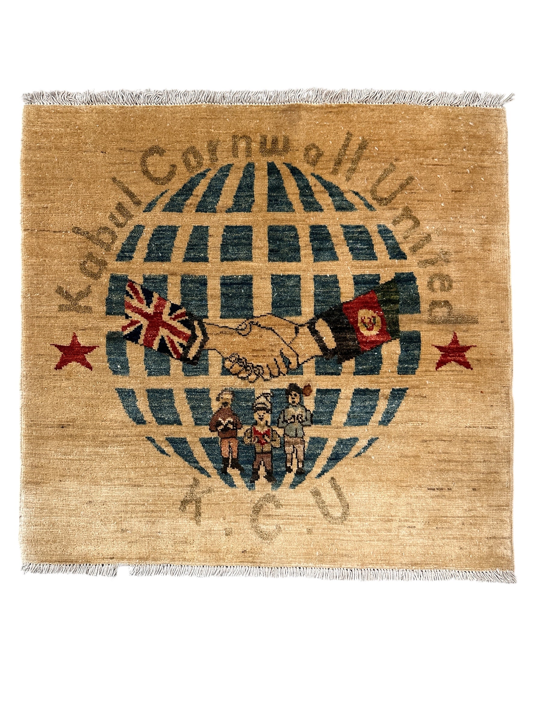 Rare Kabul Cornwall United Rug – Afghan Hand-Knotted Wool – Friendship & Diplomacy Design – 2'8" x 2'6"