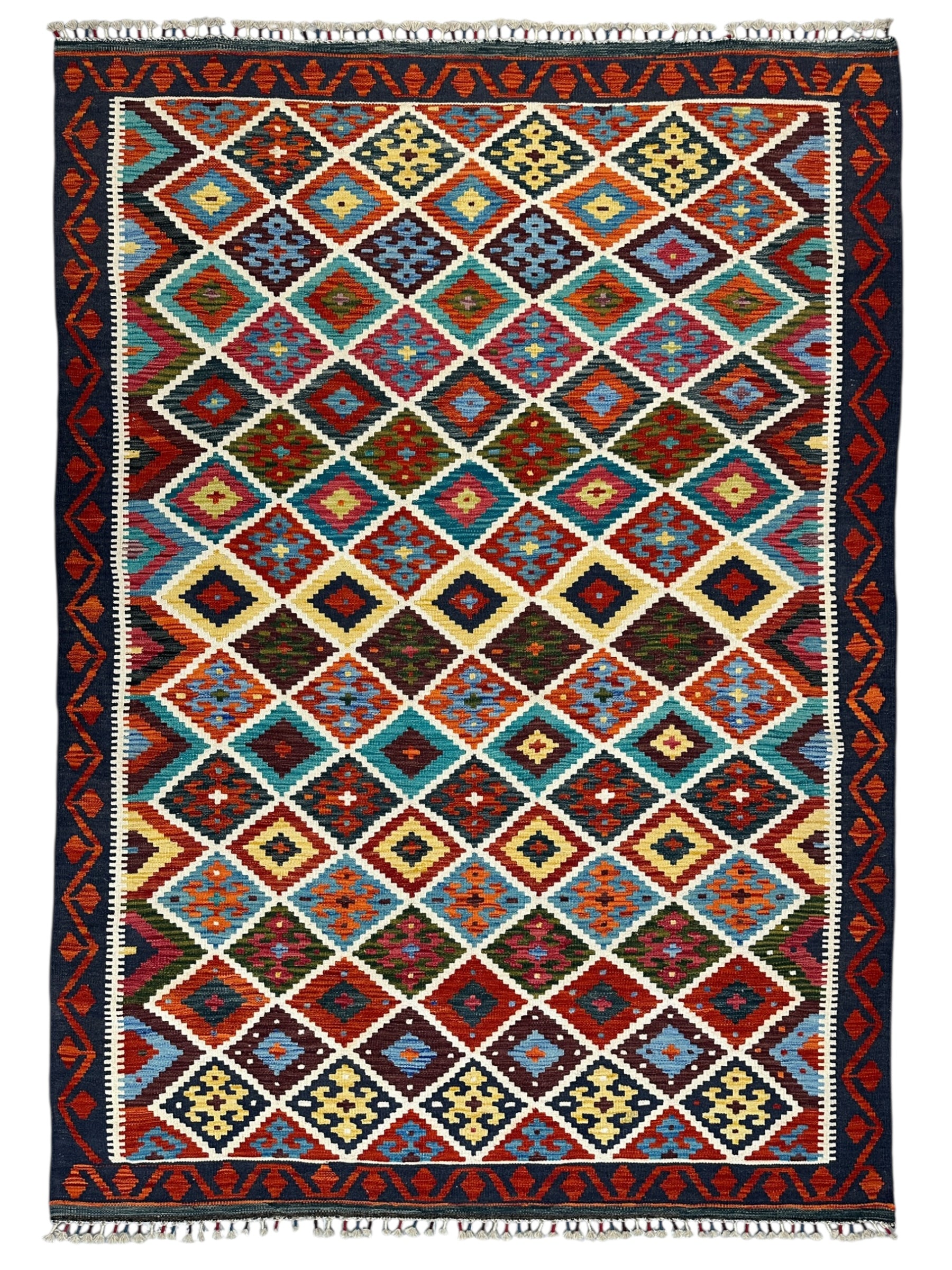 Hand-Woven Afghani Kilim Wool Rug 5'10" x 8'3"