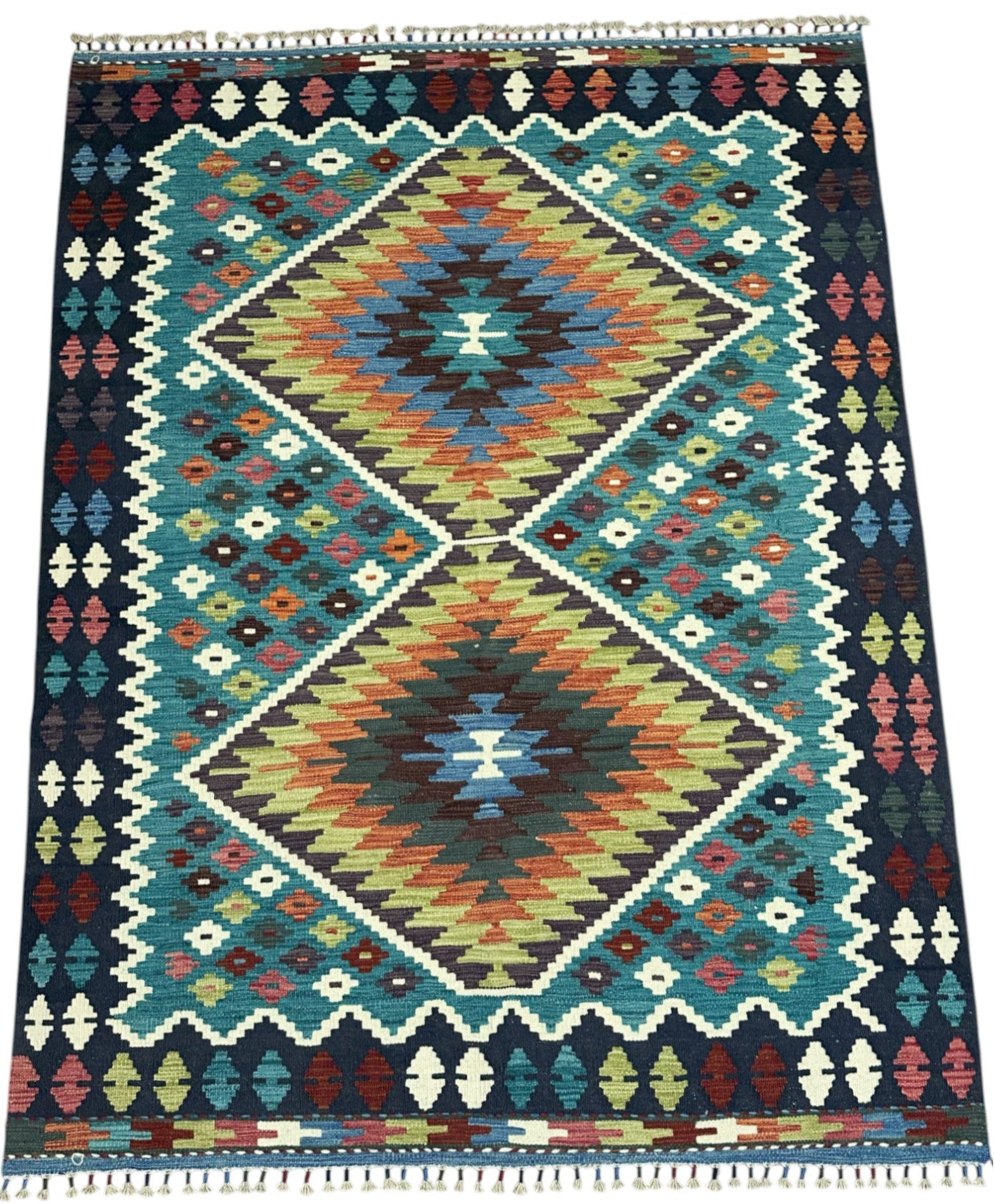 Hand-Woven Afghani Kilim Wool Rug 5'1" x 6'8"