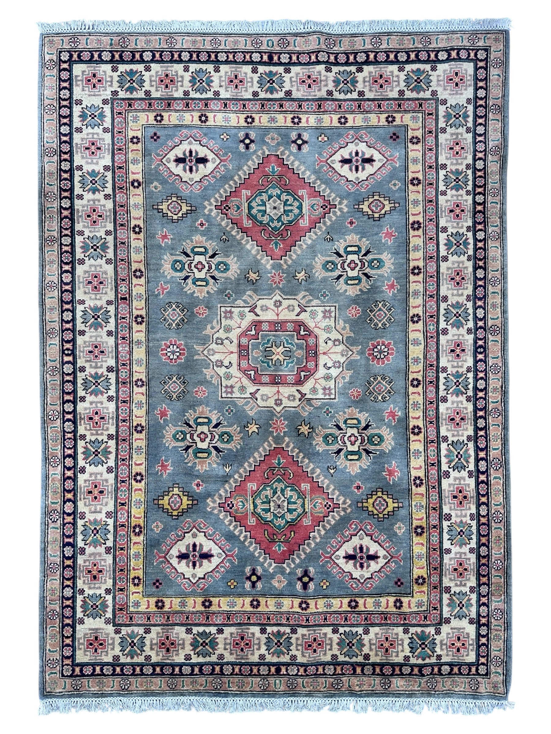 Hand-Knotted Afghani Kazak Wool Rug – 5’7″ x 7’9″
