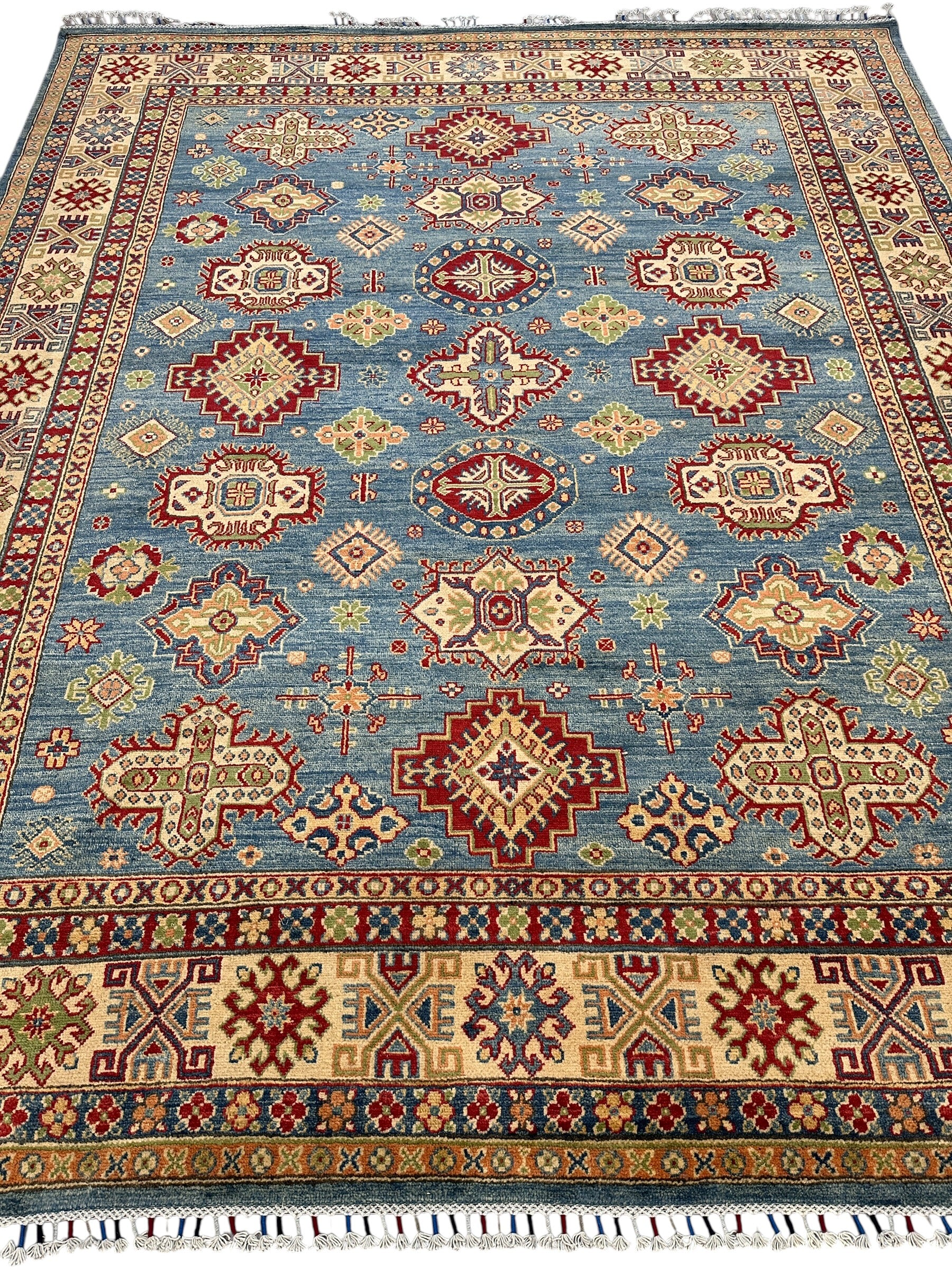 Hand-Knotted Afghani Kazak Wool Rug | Geometric Medallion | 8′4″ x 10′6″