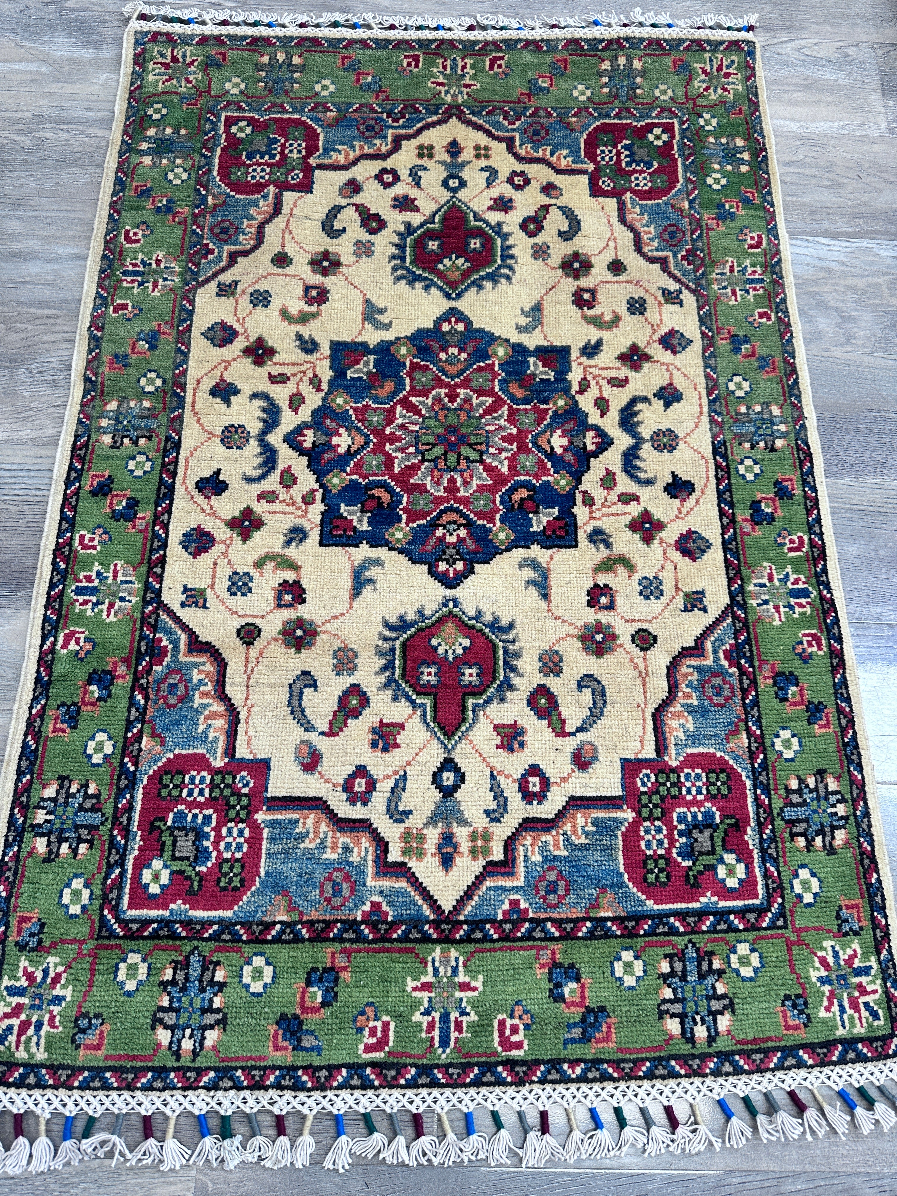 Hand-Knotted Afghani Kazak Wool Rug – 2’8″ x 3’11″