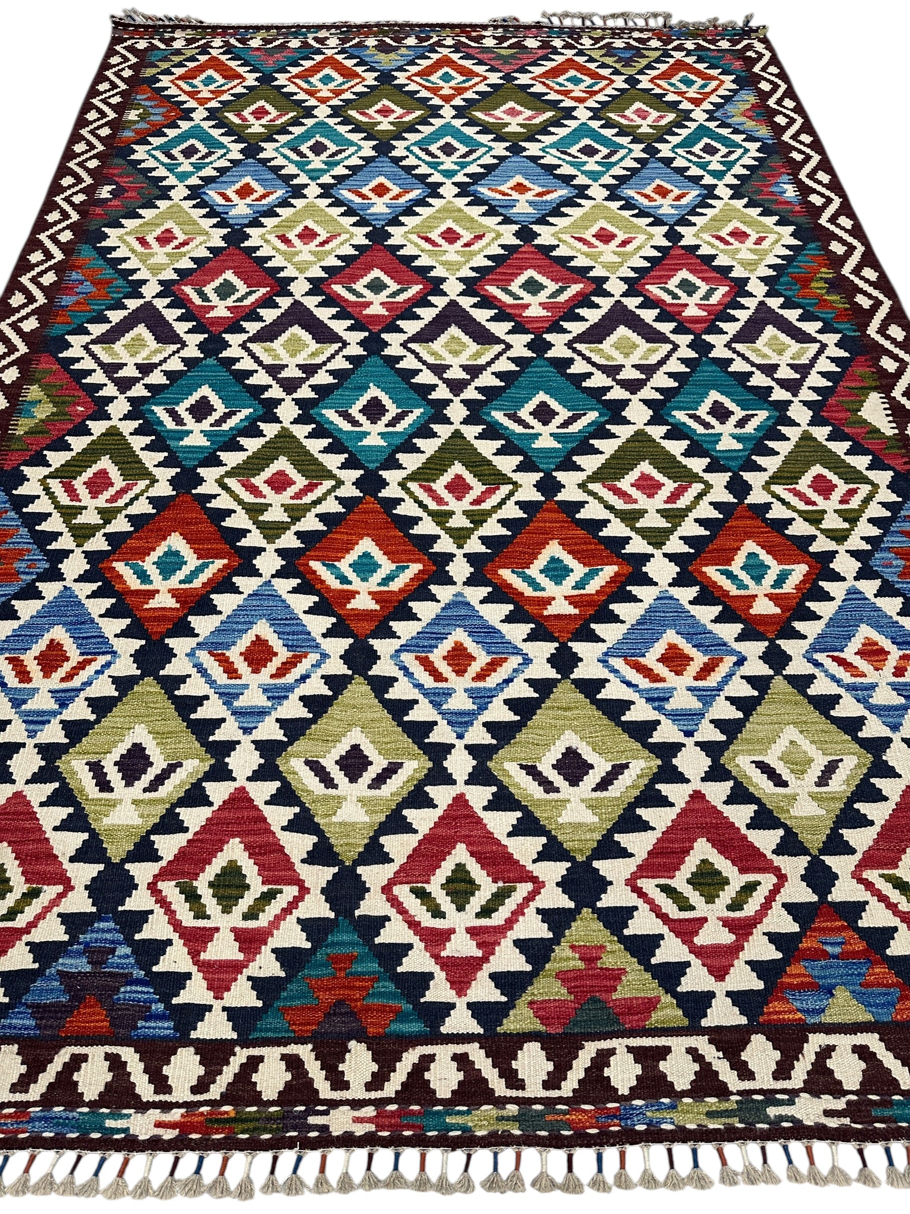 Hand-Woven Afghani Kilim Wool Rug 5'9" x 8'4"