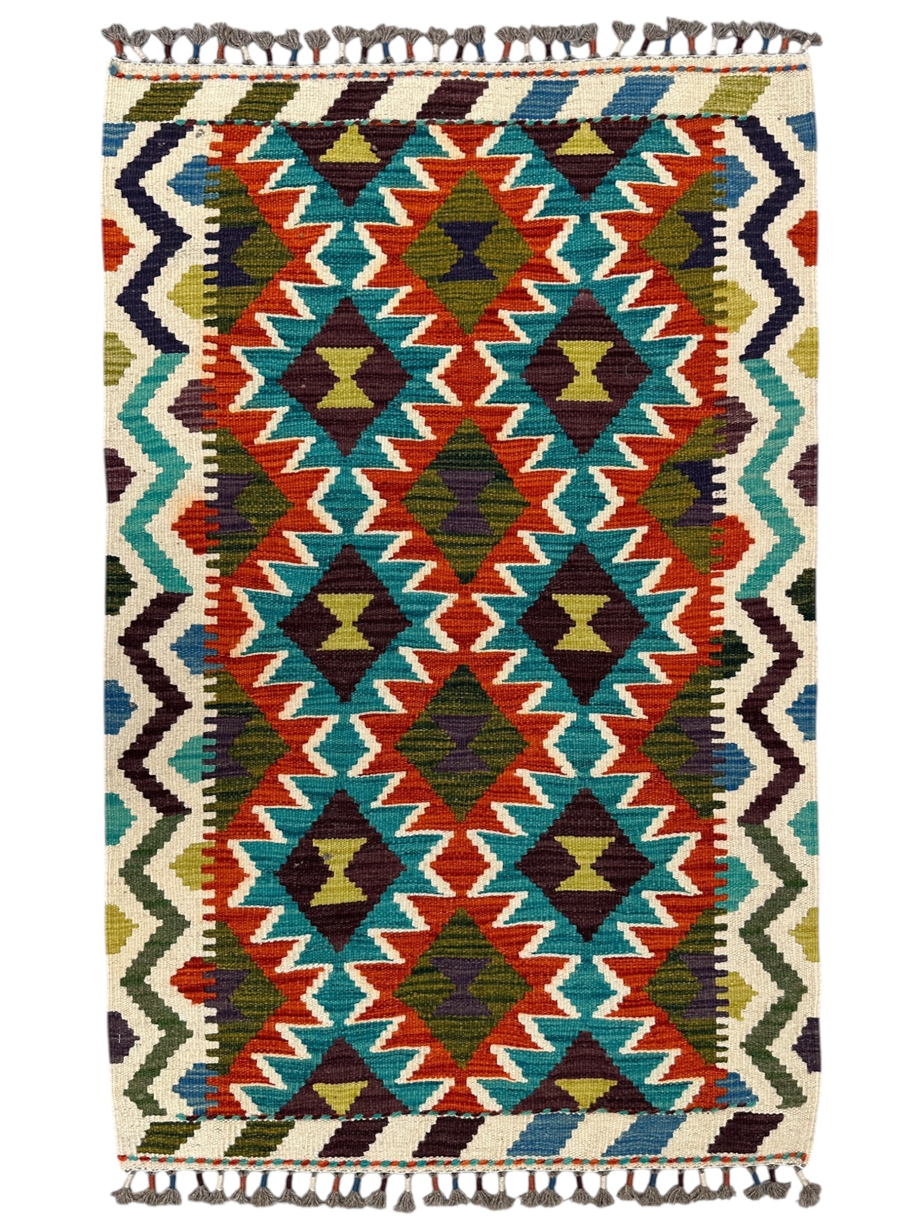 Hand-Woven Afghani Kilim Wool Rug 2'7" x 4'1"
