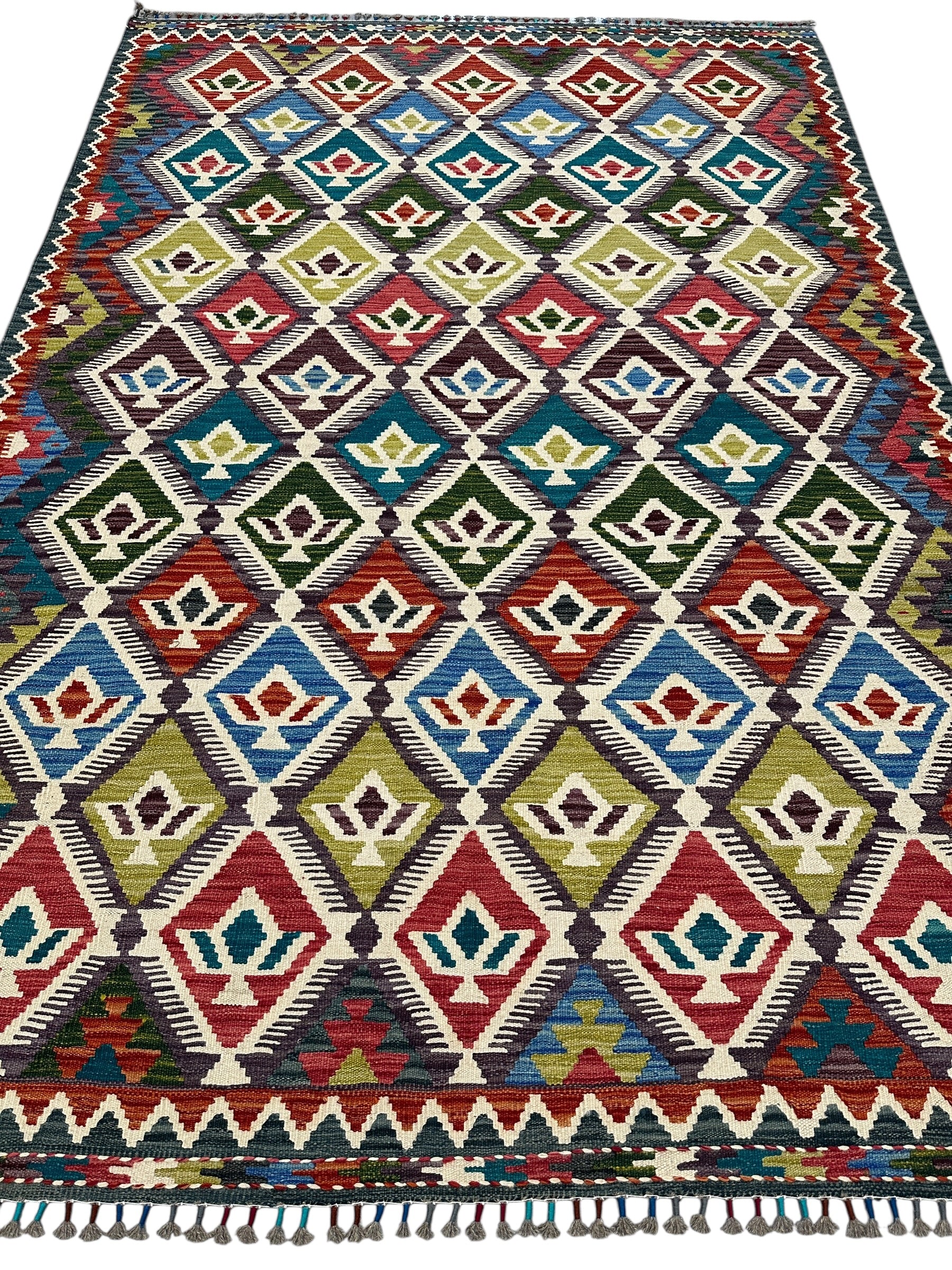 Hand-Woven Afghani Kilim Wool Rug 5'9" x 8'4"